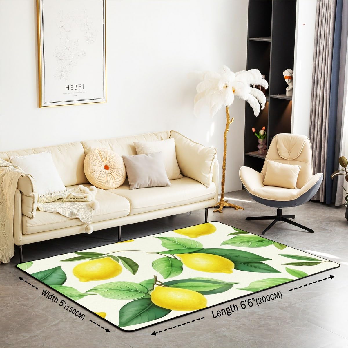 Homemissing Zitrone Teppich 100x150cm Tropisch Obst Drucken Super Weich Wohnzimmerteppich Sommer Vacation Stil Wetterfest Modern Teppich Natural Thema Outdoor Teppich für Küche Balkon Wohnzimmer