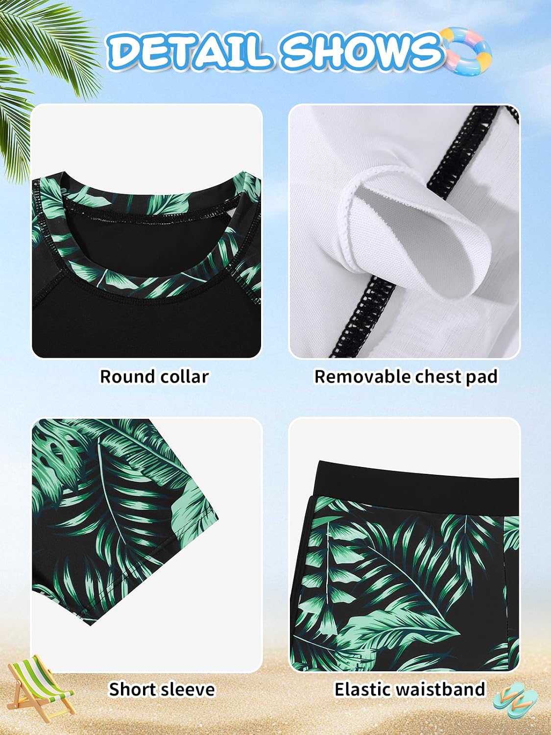 ESHOO Kids Girls Rash Guard Swimsuit 2-Piece Bathing Suit UPF 50+ Summer Beach Swimwear for Teen Girls