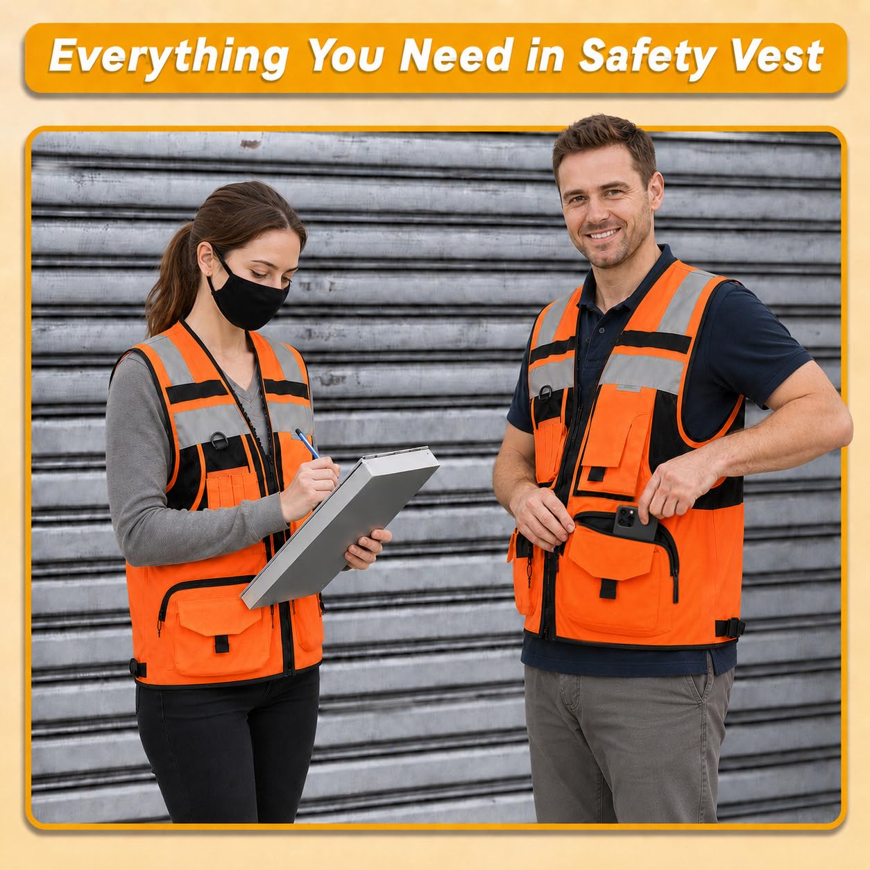 Chaleco de seguridad reflectante de 3M Hi-vis amarillo con 10 bolsillos para hombre y mujer.