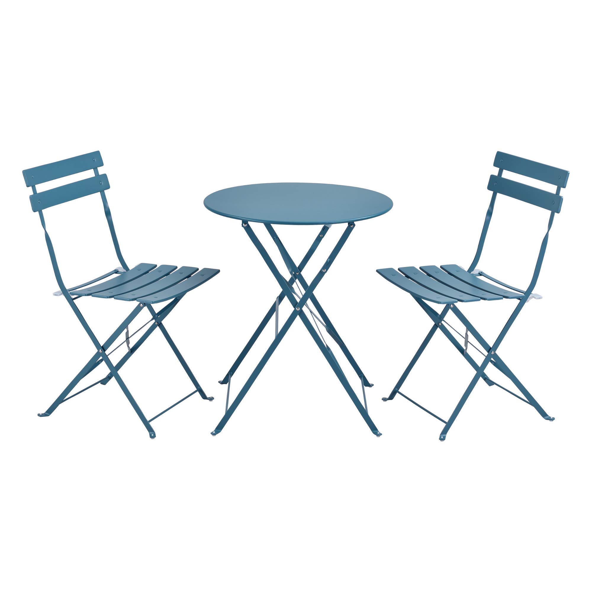 [en.casa] Set da Bistrot Pieghevole Tavolo a Piano Rotondo e 2 Sedie da Esterno Giardino Arredo Bistrò da Balcone Set da Caffè all'Aperto da Terrazza Patio - Acciaio/Turchese