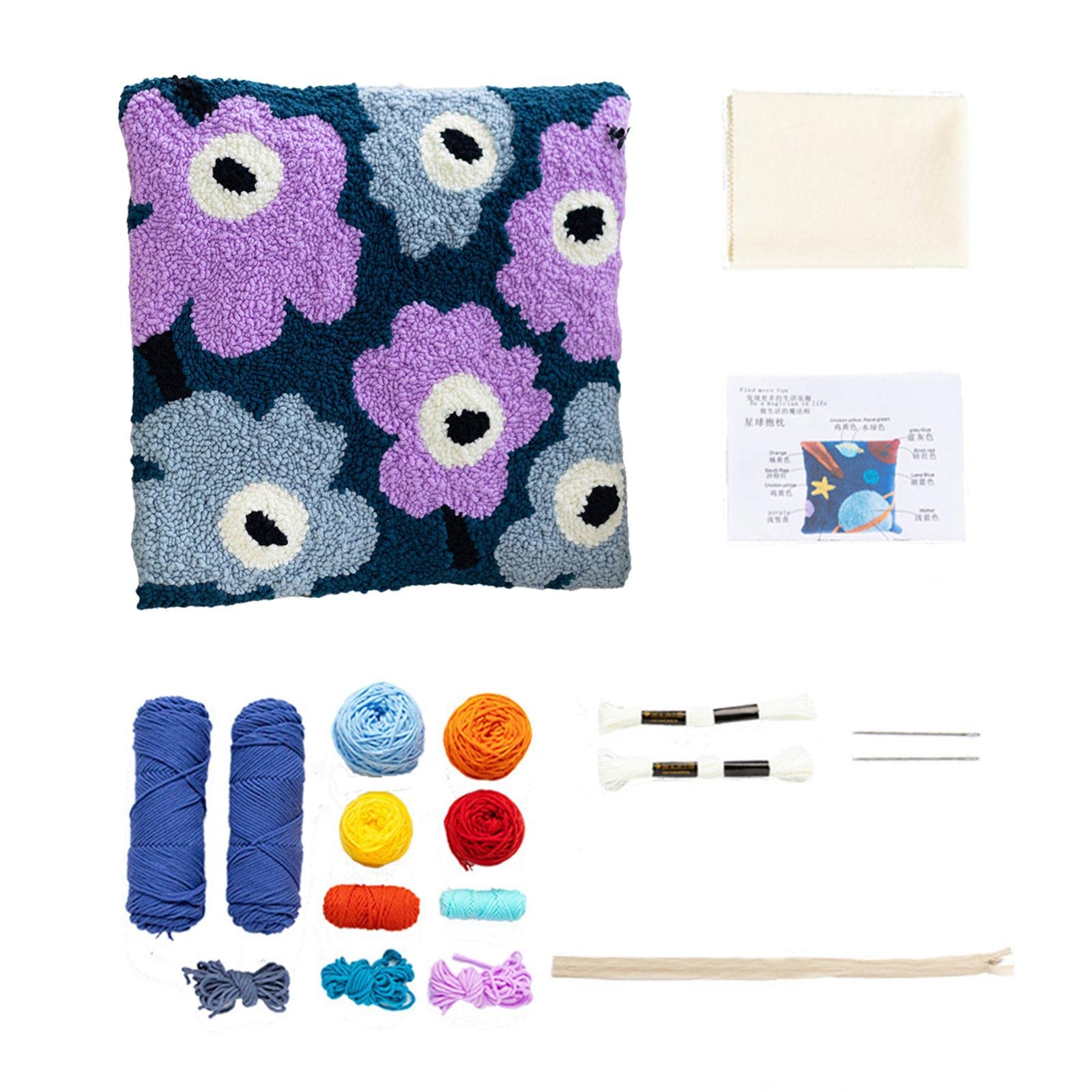 Kit de Bordado con Perforadora, Material para Tapicería, Funda de Cojín, Marco de Madera, Patrón Sencillo Y Creativo, Ideal para Principiantes, Flor Azul Violeta, Individual