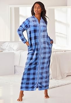 Dreams & Co. Plus Size Plush Zip-Front Robe - 18/20, Deep Teal at