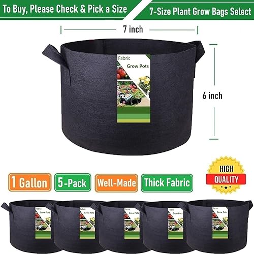 Miniatura 4 de Paquete de 5 bolsas de cultivo de plantas resistentes de 1 galón (7 x 6 pulgadas), macetas de tela de aireación para bolsas de vivero, macetas de