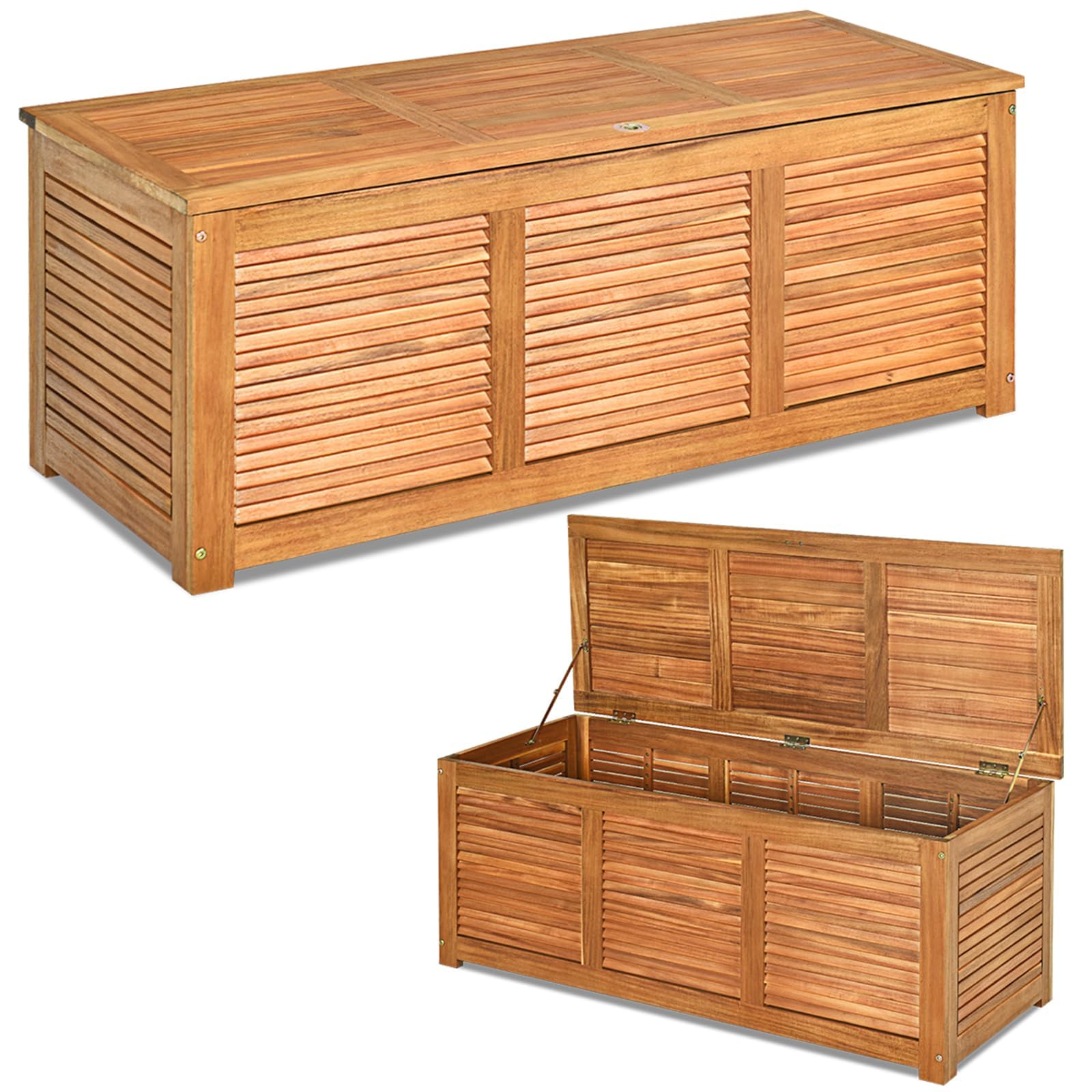 RELAX4LIFE Cassapanca in Legno di Acacia Massello, Baule Contenitore 160L per Interno/Esterno con Coperchio Ribaltabile, Design a Doghe Traspirante (120x45x45 cm-160L)