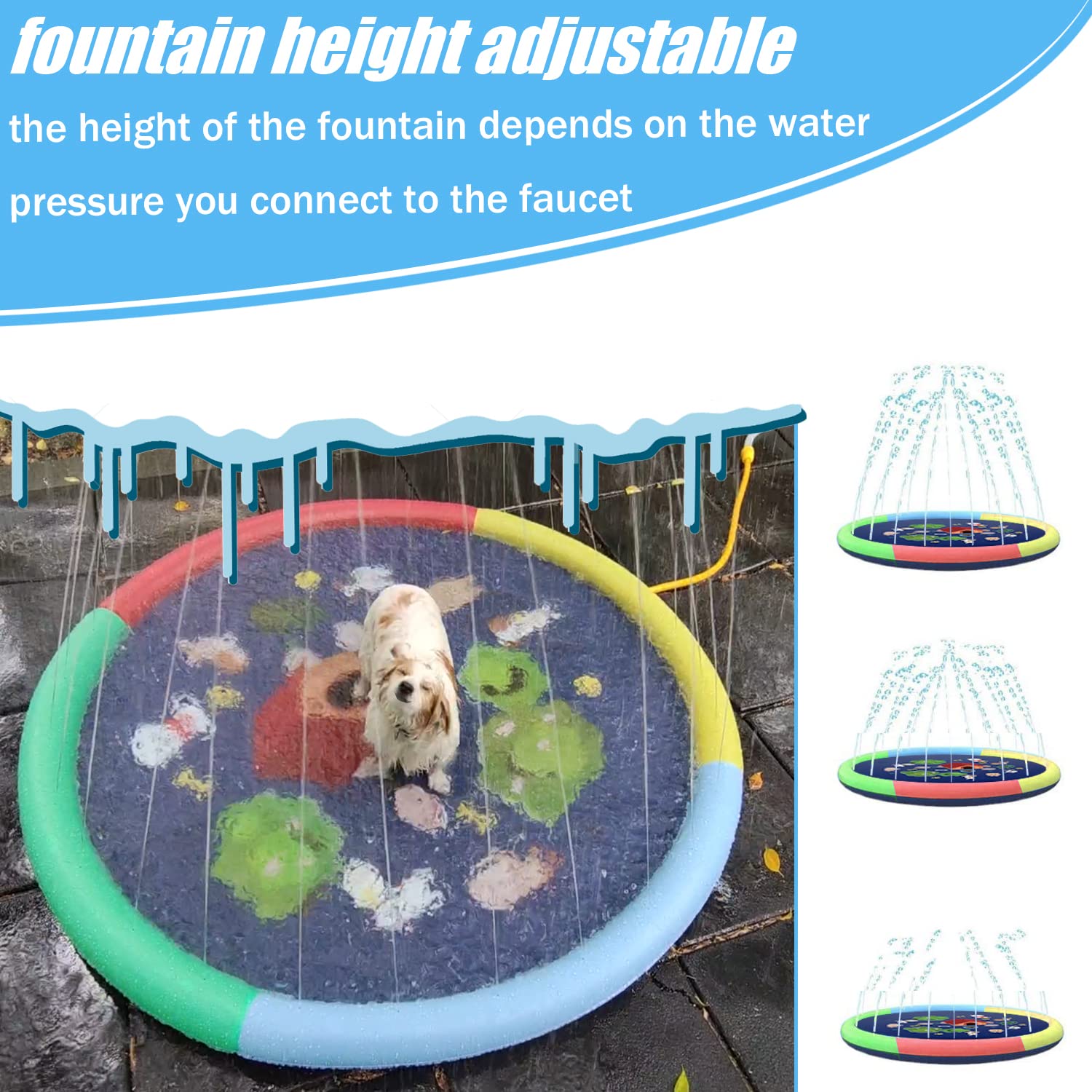 CNMTCCO Hundepool 100cm - Faltbarer Splash Pad, Aufblasbare Wasserspielmatte Für Garten & Strand