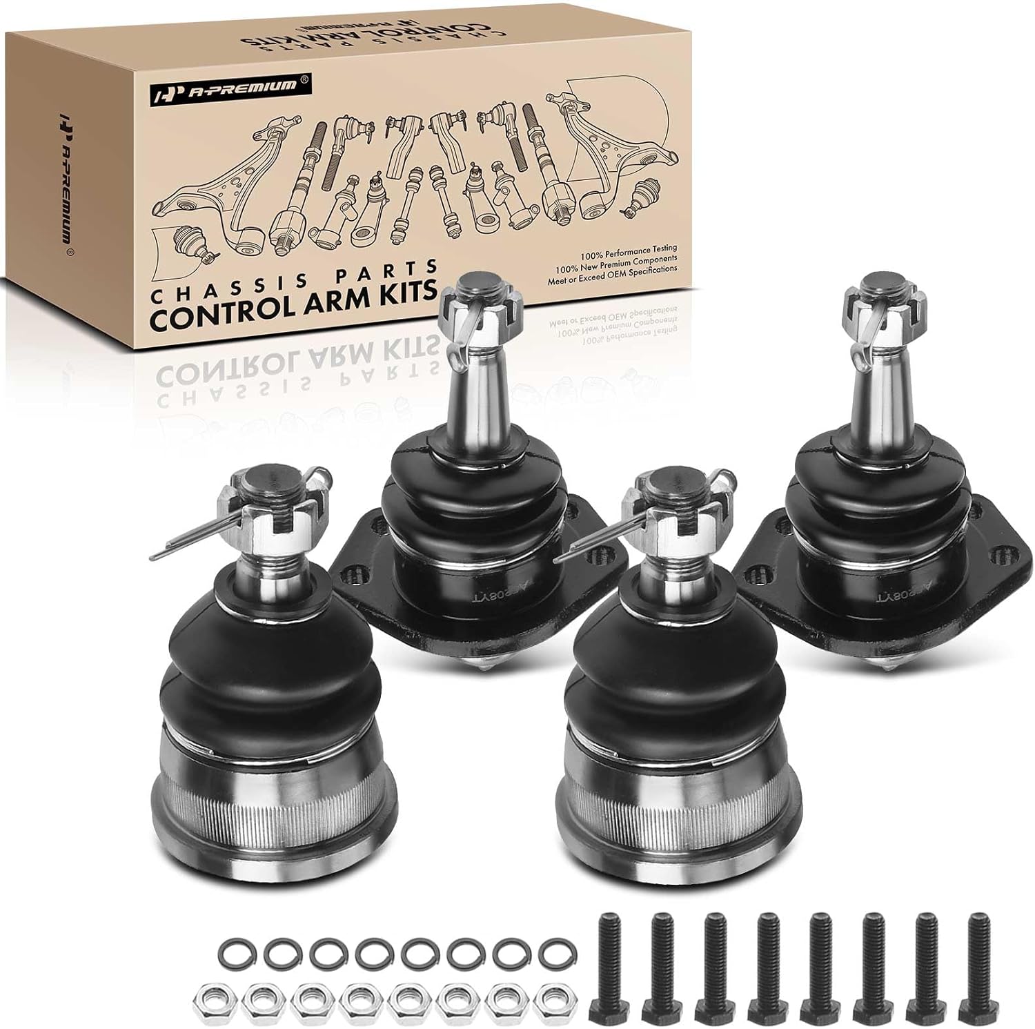 A-Premium Set of 4, Front Upper & Lower Ball Joints Kit, Compatible with Chevrolet Impala Caprice Astro & GMC Safari & Buick LeSabre & Cadillac Chassis DeVille & Oldsmobile Custom & Pontiac Bonneville