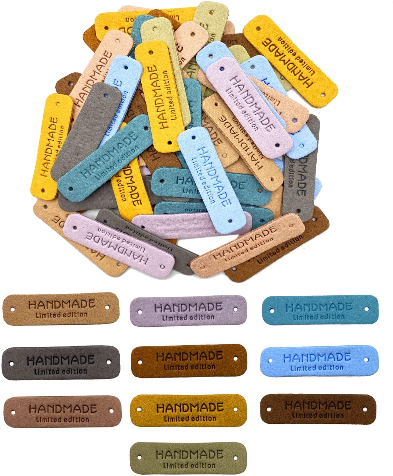 50 Pcs PU Leather Label Handmade Sew on Tag Label Faux Leather Handmade Embossed Tag(Limited, 10c)