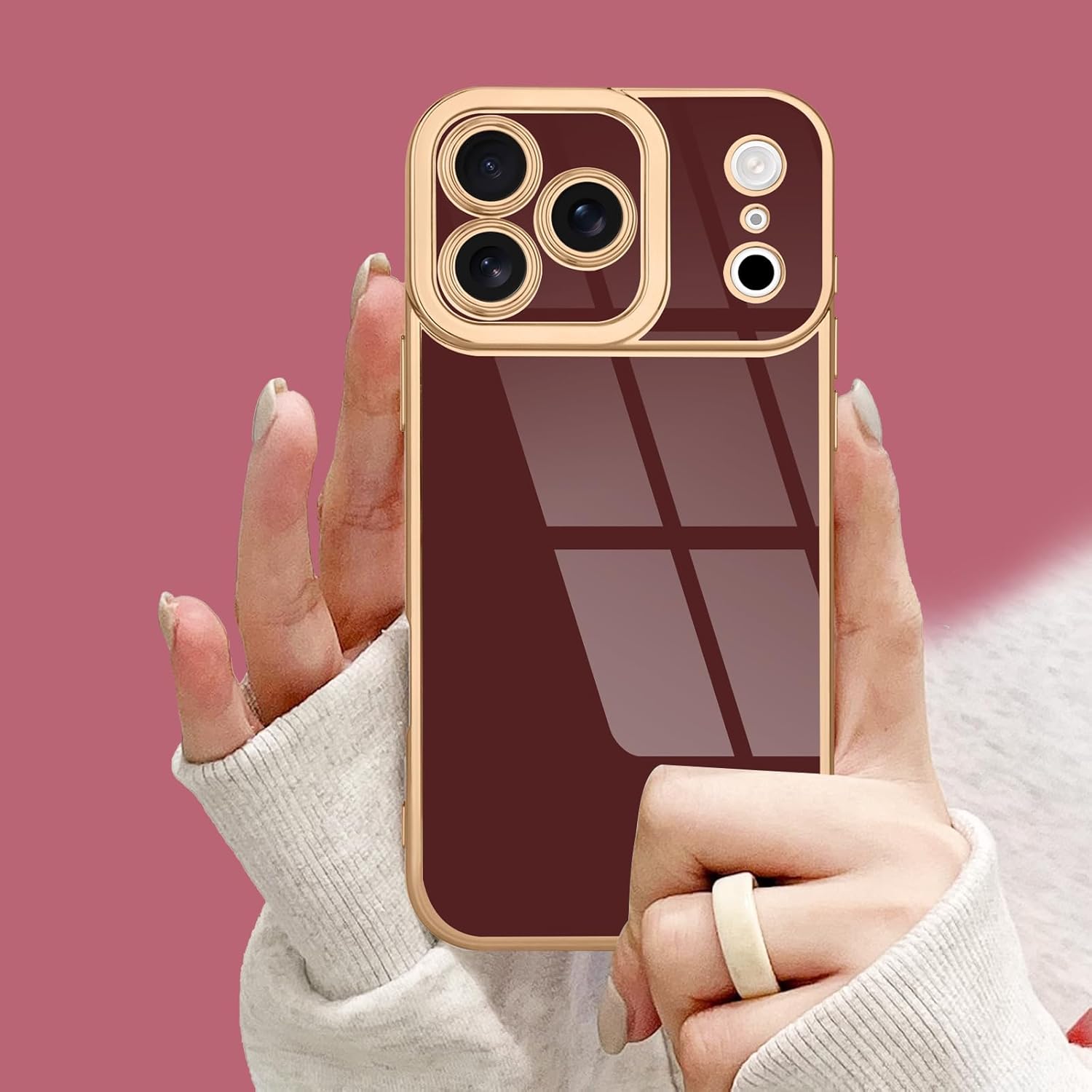 Lafunda Designed for iPhone 17 Pro Max Case Cute, Luxury Plating Case for Women Girls Gold Edge TPU Bumper Cover with Camera Protection Shockproof Silicone Phone Case for iPhone 17 Pro Max, Burgundy - Image 5