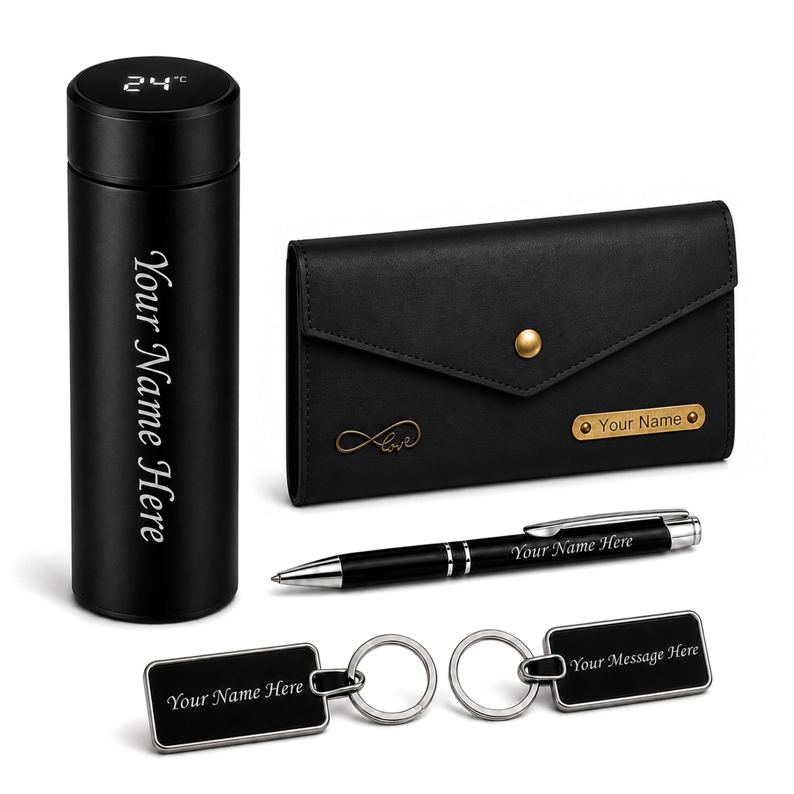 SAVRI Gifts Combo Set for Women(4 Pcs) –Customized Name Clutch, Stainless Steel Bottle, Pen & Keychain | Premium Gift Hamper for wife, Girlfriend, Mother, Boss | Birthday, Anniversary,Corporate gifts-image-49