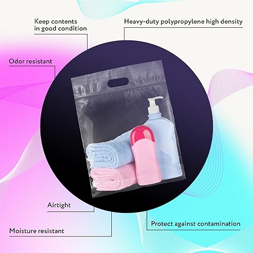 Miniatura 3 de APQ - Bolsas troqueladas con cremallera de 9 x 12 pulgadas, paquete de 50 bolsas transparentes con asas, bolsas de polietileno resellables con borde