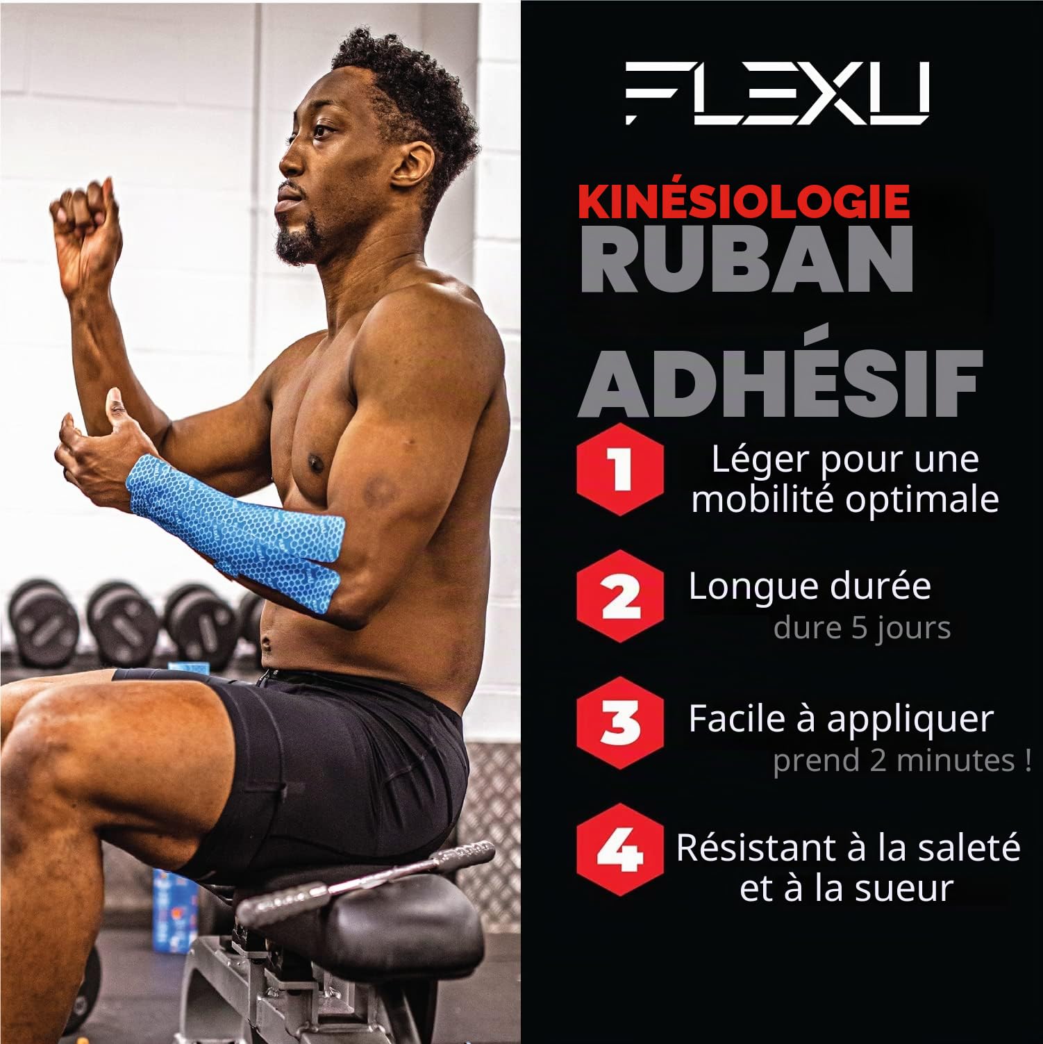 FLEXU Kinesiologie-Tape Ruban en Vrac 35 mètres continus ou 140 Bandes prédécoupées. (Noir prédécoupé)
