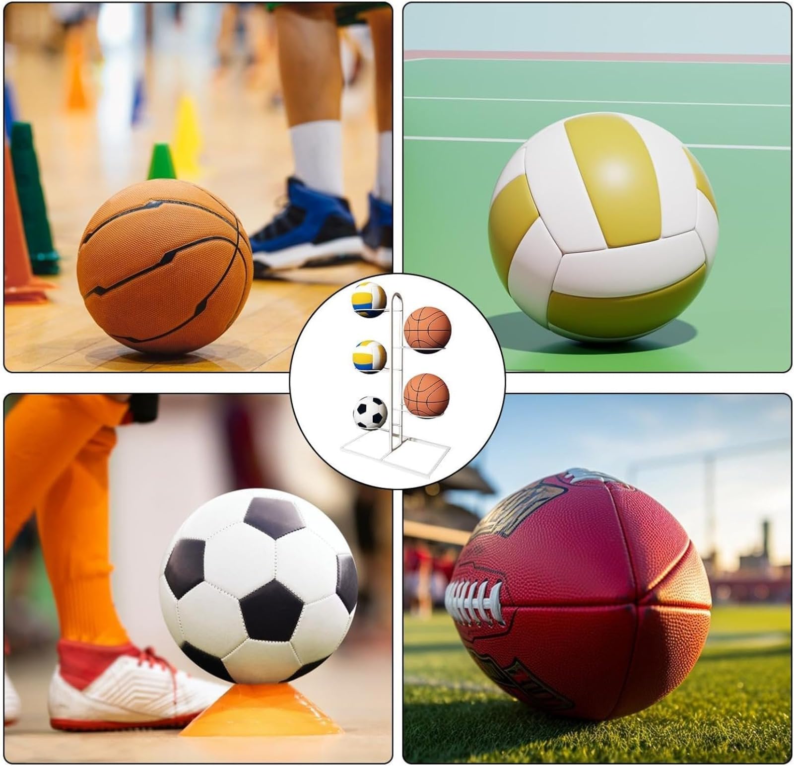 Estante vertical de almacenamiento para pelotas de baloncesto y fútbol, equipo deportivo, ahorra espacio, ideal para uso doméstico y gimnasio