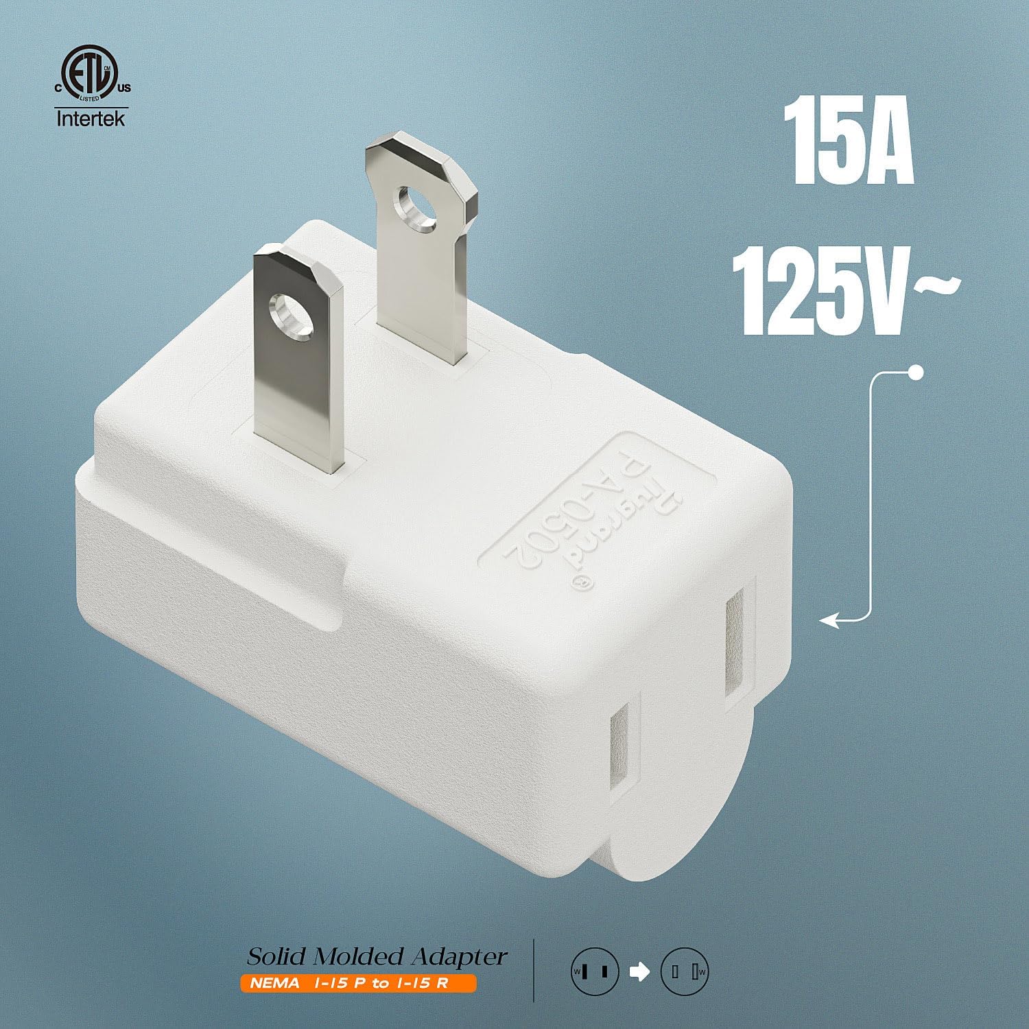 Polarized 2-Prong L Type Adapter, Vertical Right Angled Down Angle AC Adapter, NEMA 1-15P USA Outlet Saver Extension Adapter High Heat Resistant 2Pin Adapters ETL Verified