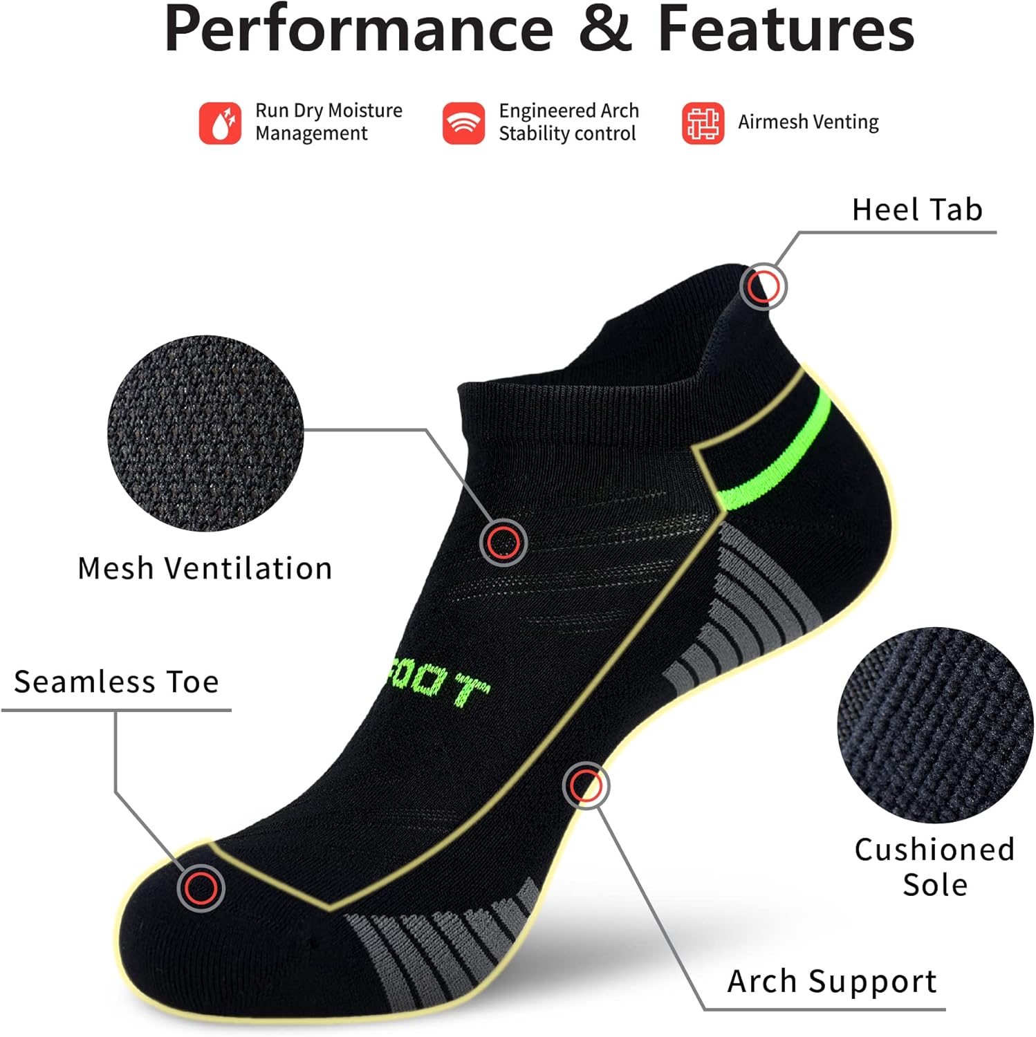 MONFOOT Men's/Women's 3-10 Pairs Silky Dry Athletic Cushion Ankle Socks, Multipack - Image 4