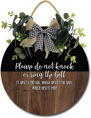 Letrero para puerta delantera, coronas divertidas, decoración de placa de madera para colgar, decoración redonda de madera rústica, decoración de
