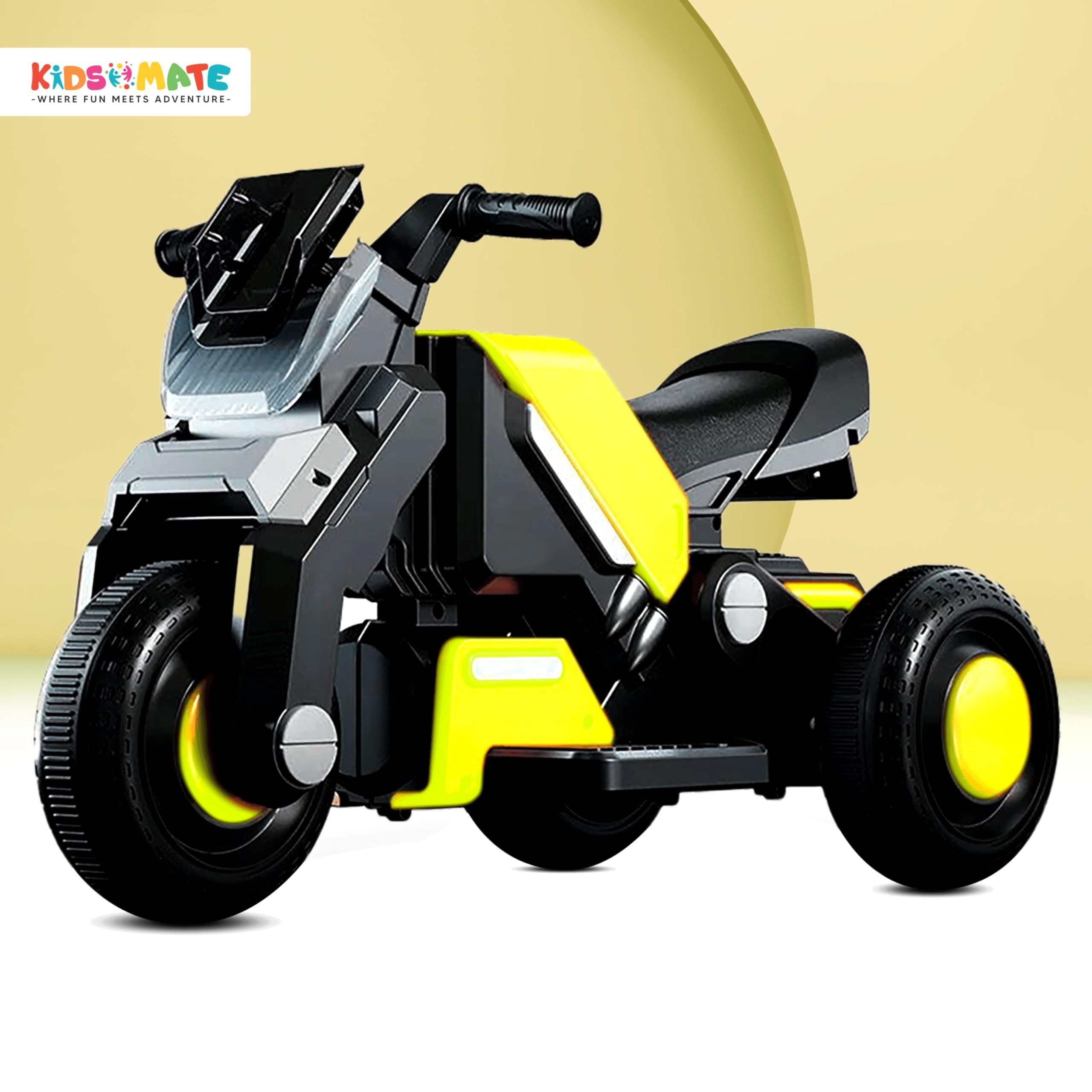 Kidsmate Hyrider 6V Electric Kids Bike with Rechargeable 6.5 Ah Battery Inbuilt Imported Motor Drive | Music Player, Front LED Light & Foot Accelerator Pedal Bike for Ages 1-4 Years (Parrot Green) - Image 2 thumbnail