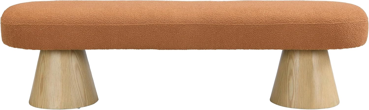 Dining Bench for Dining Room, Upholstered Bedroom End of Bed Entryway Bench, Boucle Ottoman for Living Room, 64" L Stool Top Wood Leg 300 LBS Weight Capacity, Orange