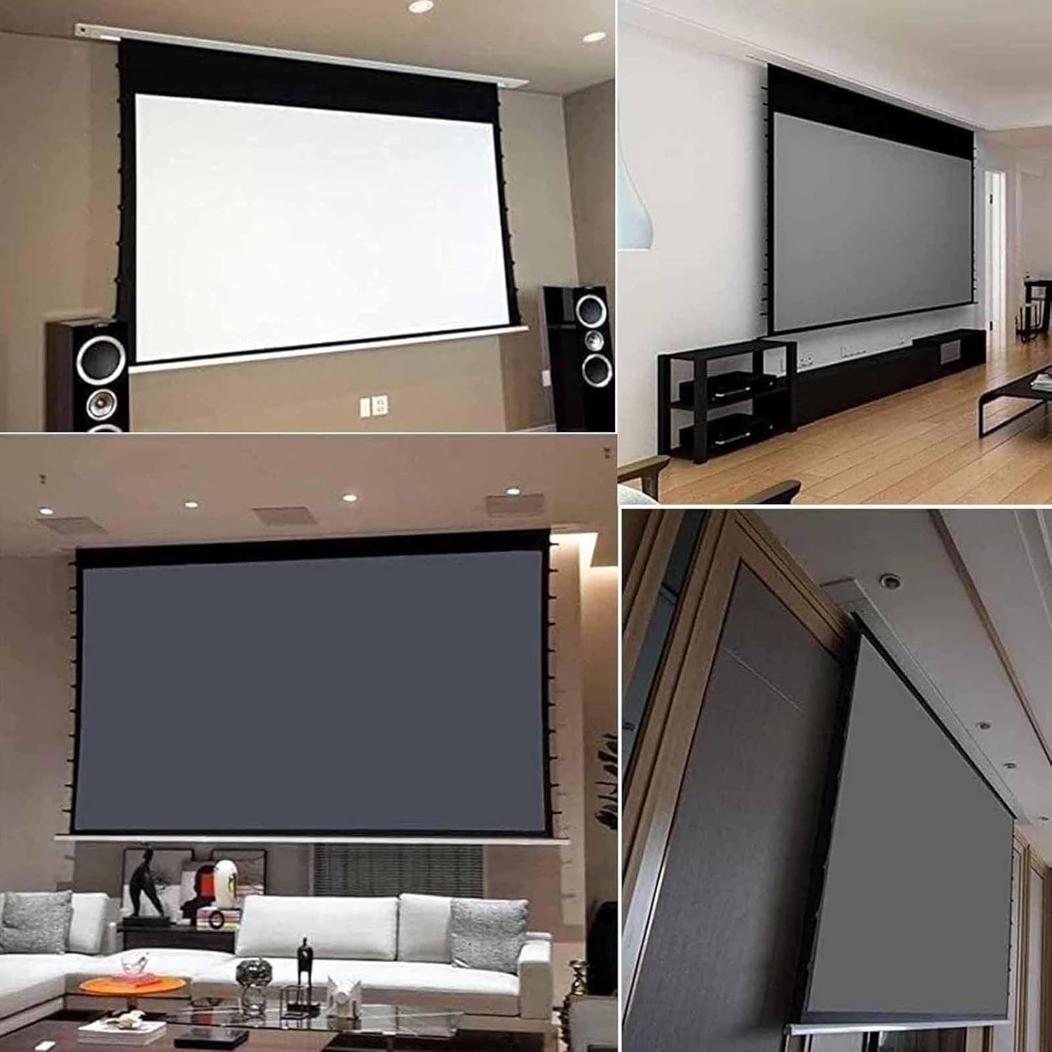 Schermo Proiettore Motorizzato Elettrico 100",Schermo Cinematografico Antirughe 16:9 con Telecomando,Montaggio a Parete/Pavimento,Alta Definizione 150in