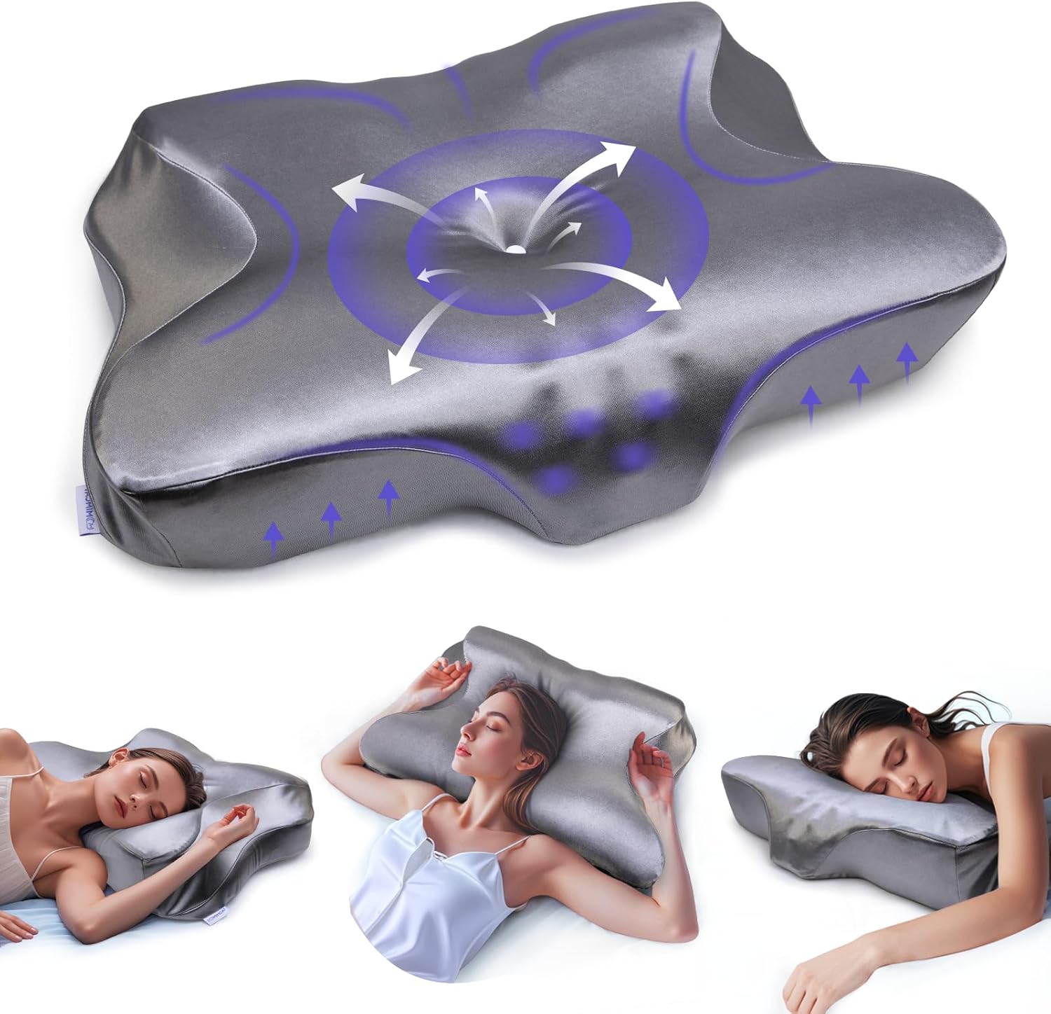 Pain Relief Cooling Pillow for Neck Support Adjustable Cervical Pillow Side Sleeping Memory Foam with Super Soft and Cooling Satin Pillowcase