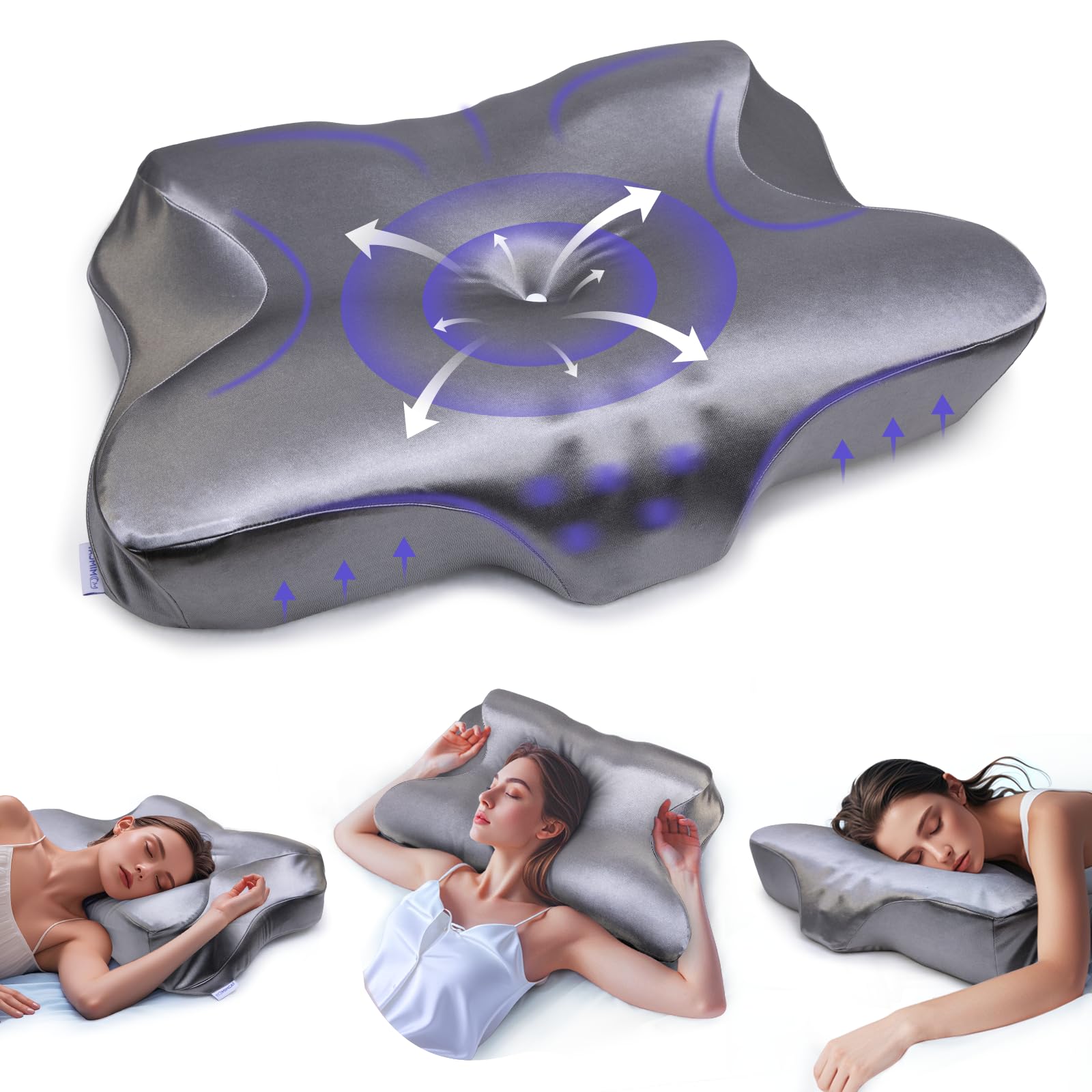 Pain Relief Cooling Pillow for Neck Support Adjustable Cervical Pillow Side Sleeping Memory Foam with Super Soft and Cooling Satin Pillowcase