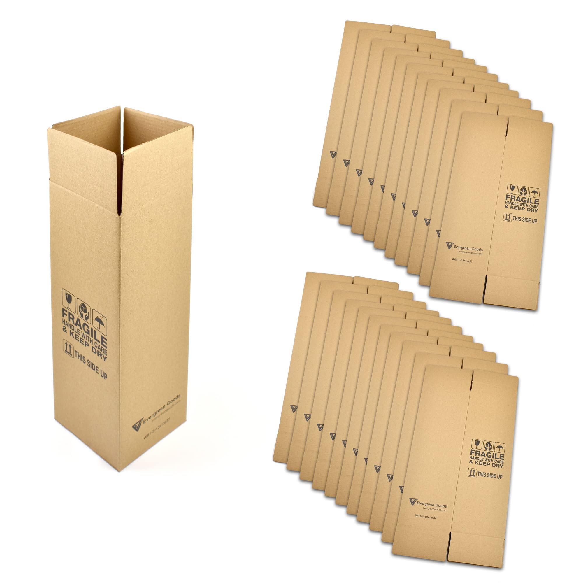 Evg Brown Evergreen Goods 20 X Single Wine Bottle Box - 370 X 130 X 130Mm | Protective Packaging Cardboard Carton | Ideal For 75Cl / 750Ml Glass Bottles Wine Beer Ale Spirits & Champagne | Quantity Discounts