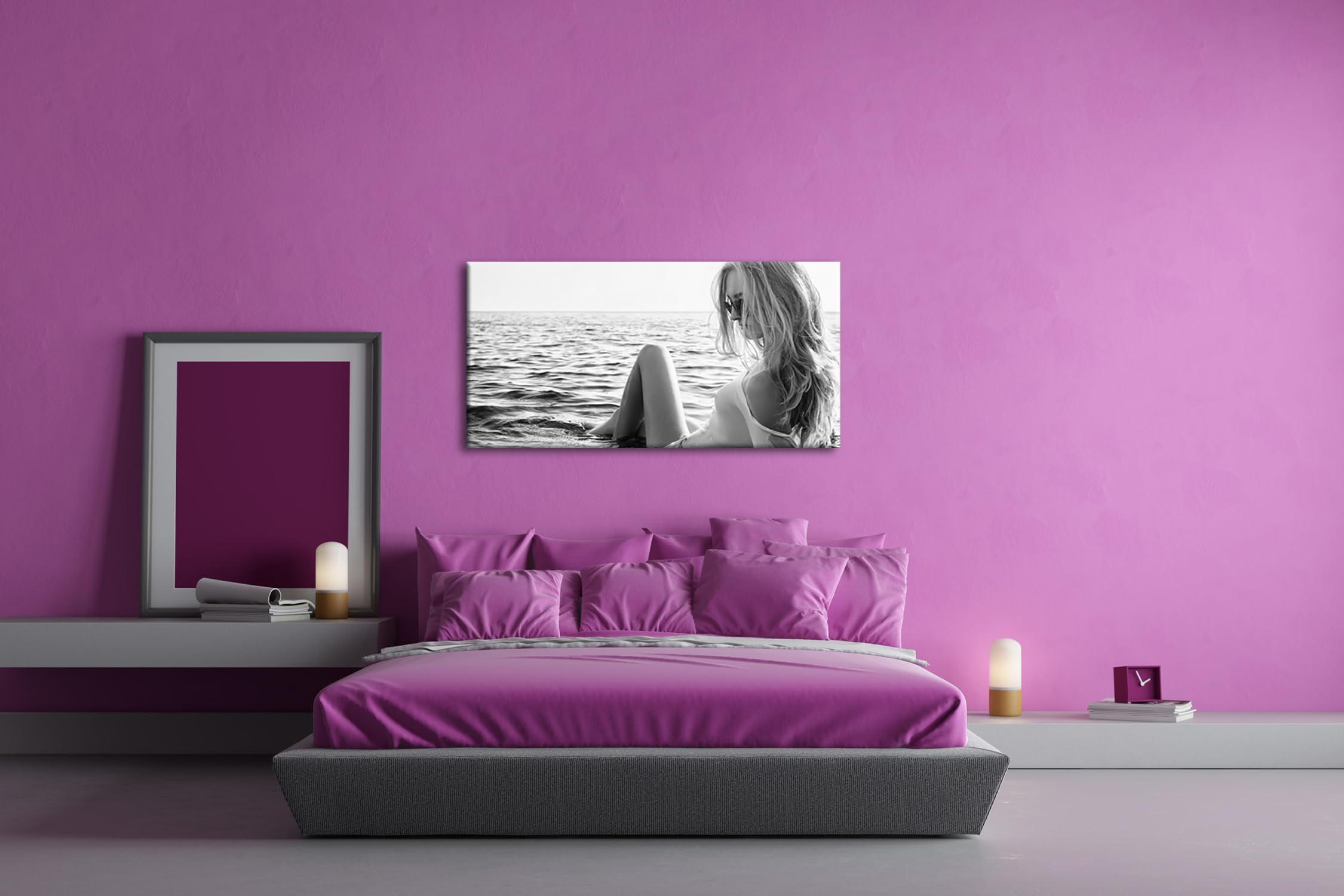 Panorámica de refrigeración húmeda 120 x 60 cm, efecto: negro/blanco como lienzo, diseño listo enmarcado en marco de madera auténtica, impresión digital de alta calidad con marco
