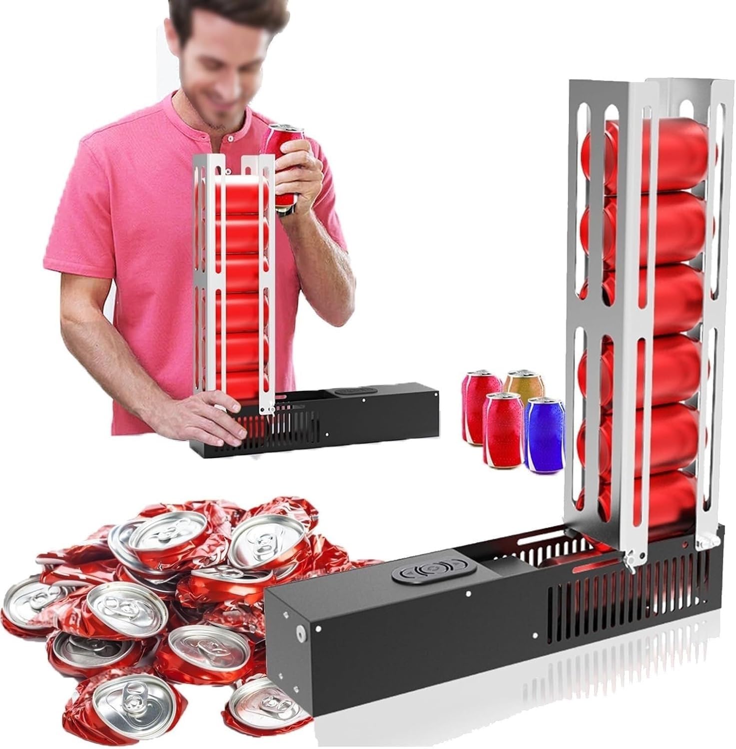 Trituradora eléctrica de Lata para Reciclar refrescos de Aluminio y latas de Cerveza, triturar 8 latas a la Vez, diseño de Acero Inoxidable Resistente, Almacenamiento Que Ahorra Espacio