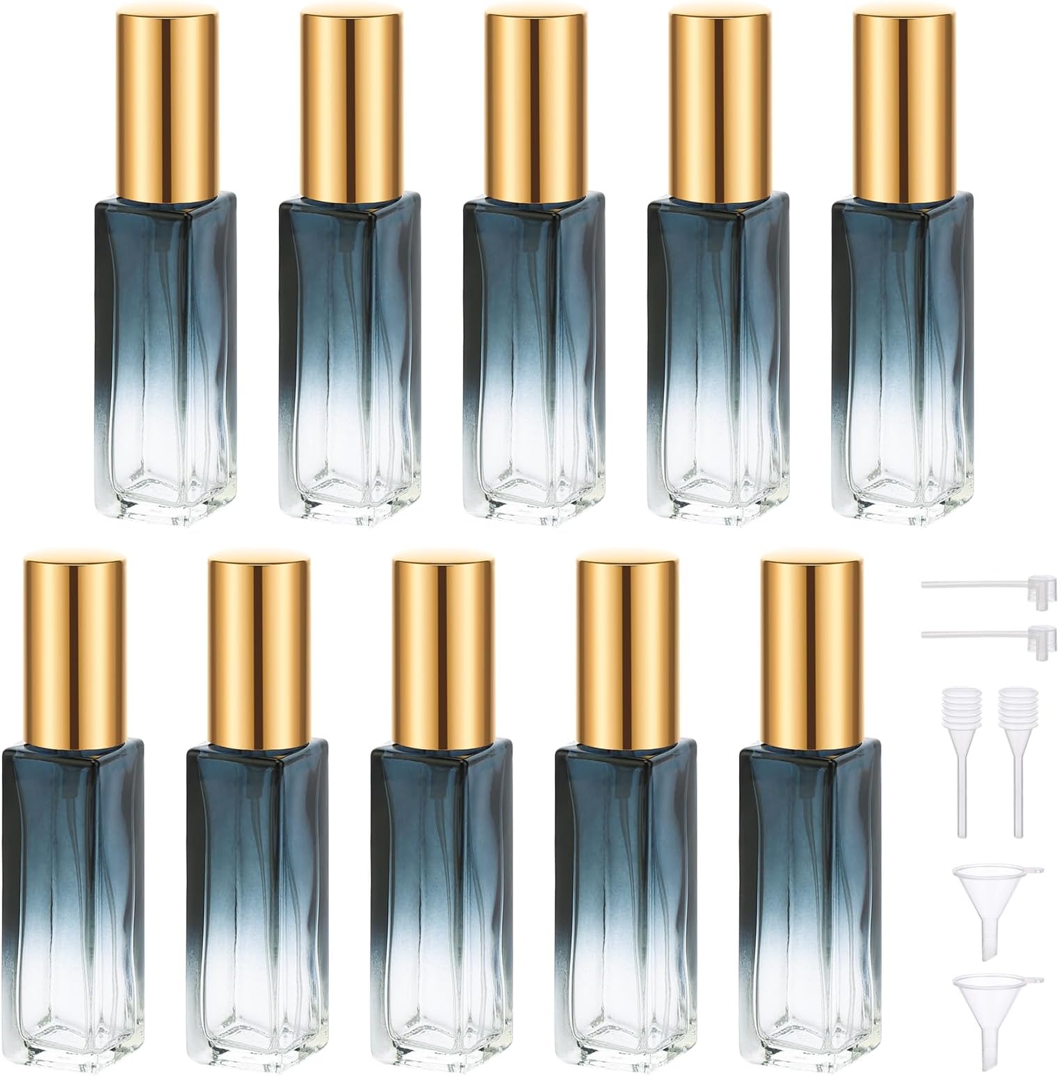 Segbeauty 10ML Perfume Bottles Empty, Set of 10 Mini Travel Refillable, Glass Spray Bottle Atomizer Portable Leak-proof Sprayer for Dispensing Fragrance Toiletries Cosmetic, Gradient Blue-gold