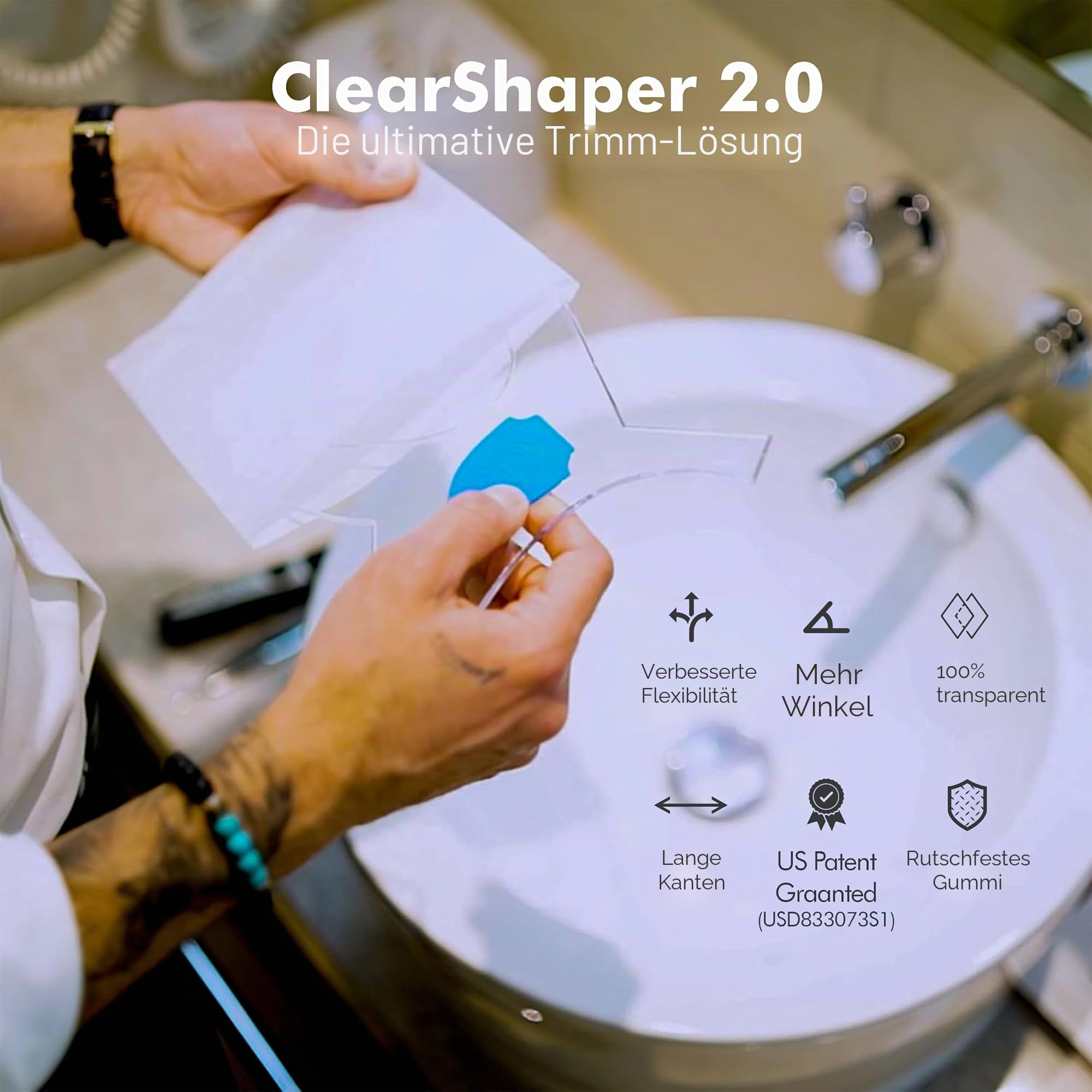 Aberlite Bart Shaper – Lineup Lineup Werkzeug mit einem Frisierstift (weiß) – lange Kanten | Anti-Slip – das ultimative Werkzeug zur Bartformung (blau)