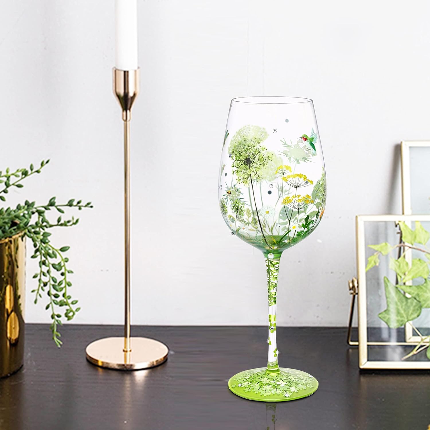 NymphFable Colorful Wine Glass Flower Bird Gragonfly Artisan Painted 15oz Personalised Gift for Best Friend - Image 3