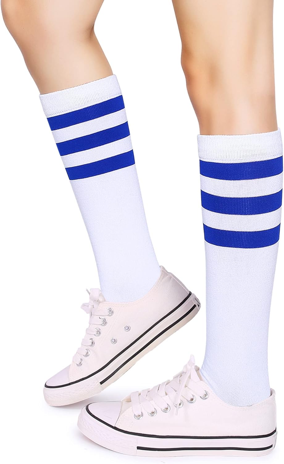 Henwarry Over the Calf Tube Socks Classic Triple Stripes Cotton Retro Athletic Socks for Men and Women - Image 2