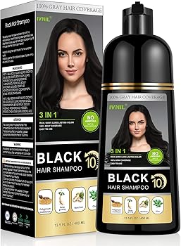 Ivnil Black Hair Dye Shampoo Permanent Herbal Hair Color Shampoo 3 in 1 Natural Shampoo - 100% Grey Hair Coverage and Beard for Women and Men Instant Result- Ammonia free, Gift for Mom Dad - 400ML