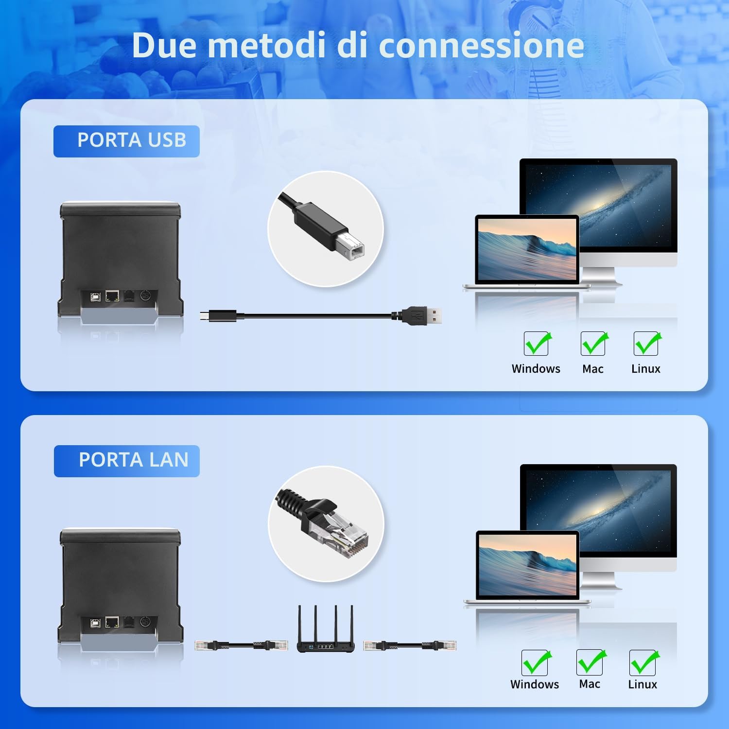NetumScan Stampante termica per ricevute POS da 80 mm 300 mm/s Stampante termica per ricevute con cassetto automatico per contanti, interfaccia Ethernet USB, supporto Windows/Mac/Linux, stampante da