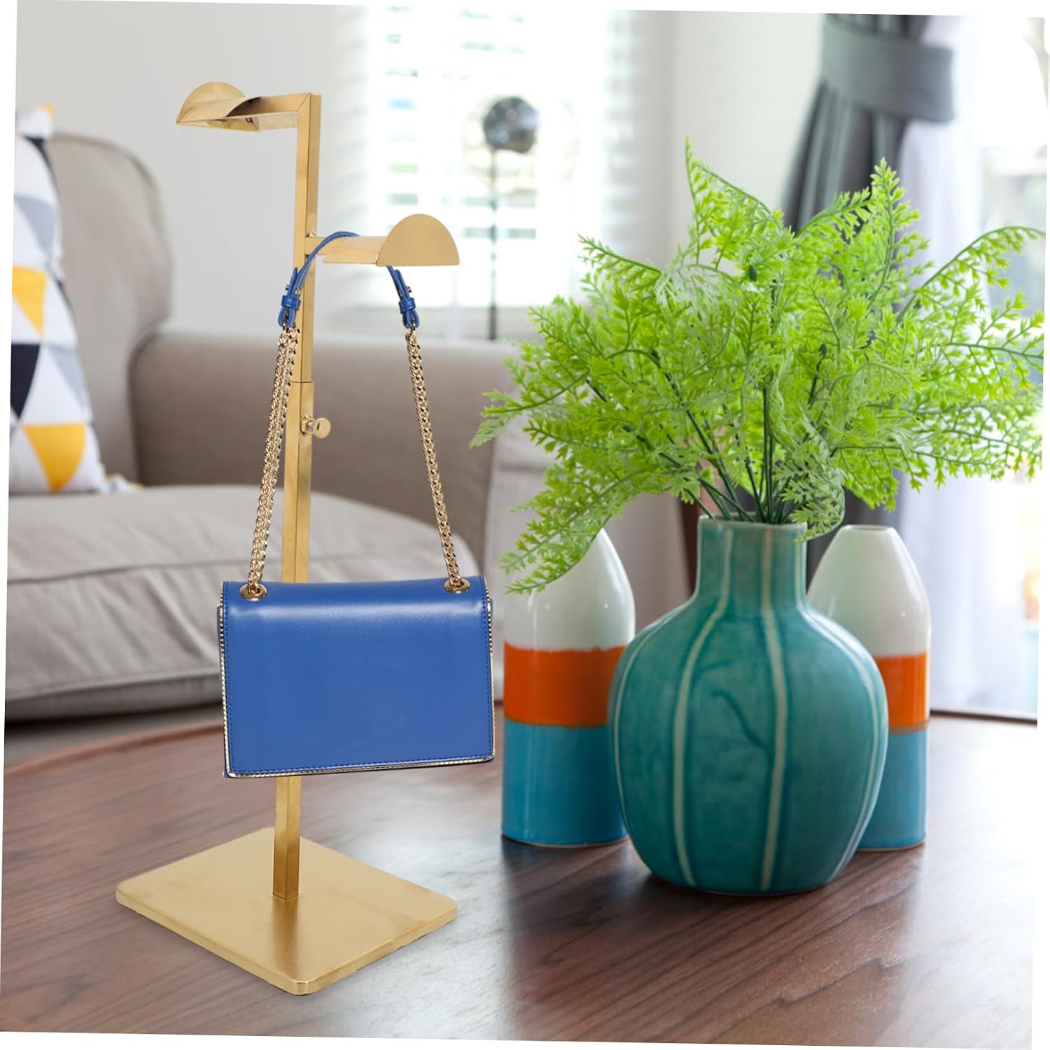 GARVALON Adjustable Height Stainless Steel Handbag Display Stand Double-Head Purse Hanger for Store Showcase Organizer Rack for Handbags Suitable for Retail and Home Use