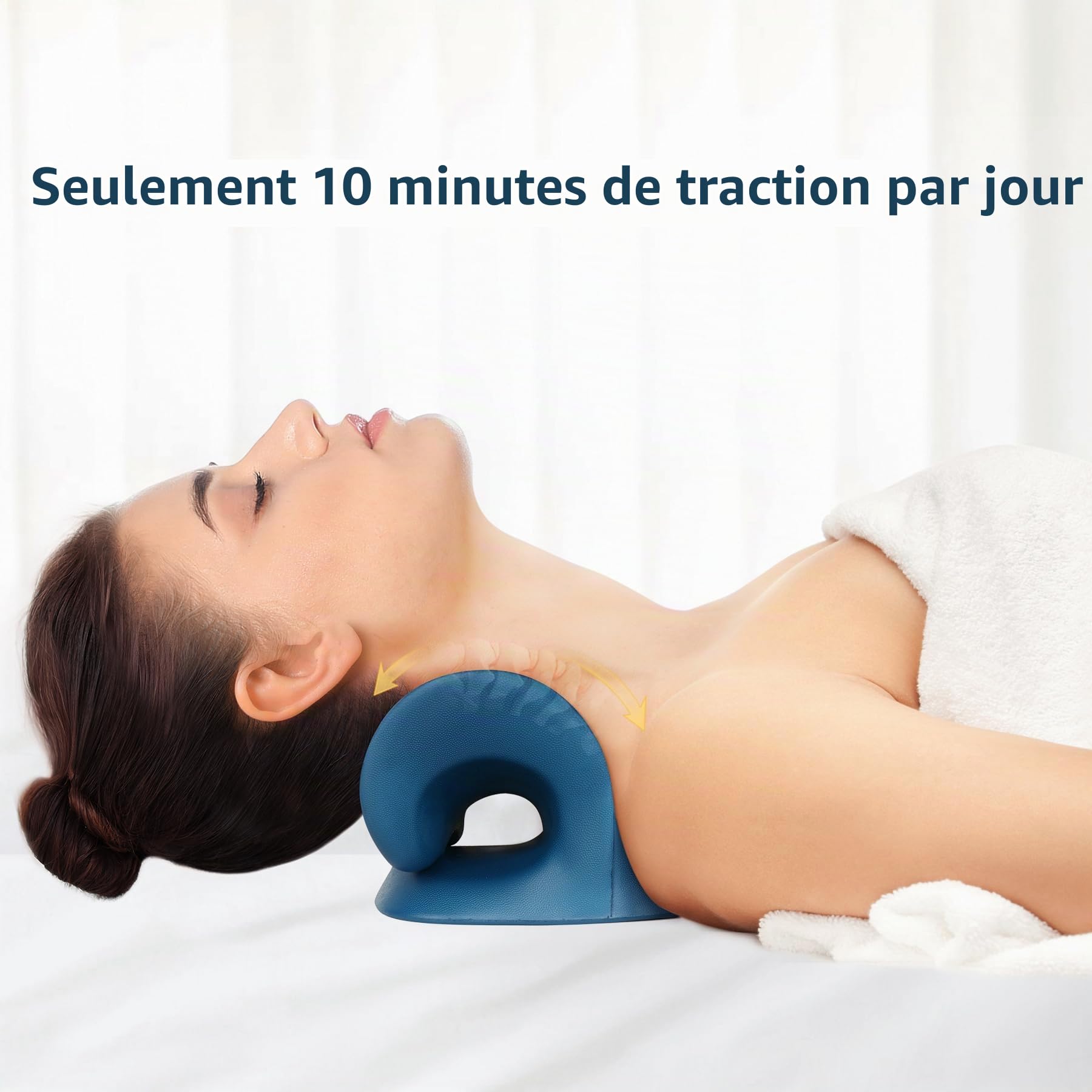 Cozyhealth Étireur de cou pour soulager les douleurs cervicales, relaxant du cou et des épaules, dispositif de traction cervicale, oreiller pour soulager la douleur de l'ATM (bleu foncé)