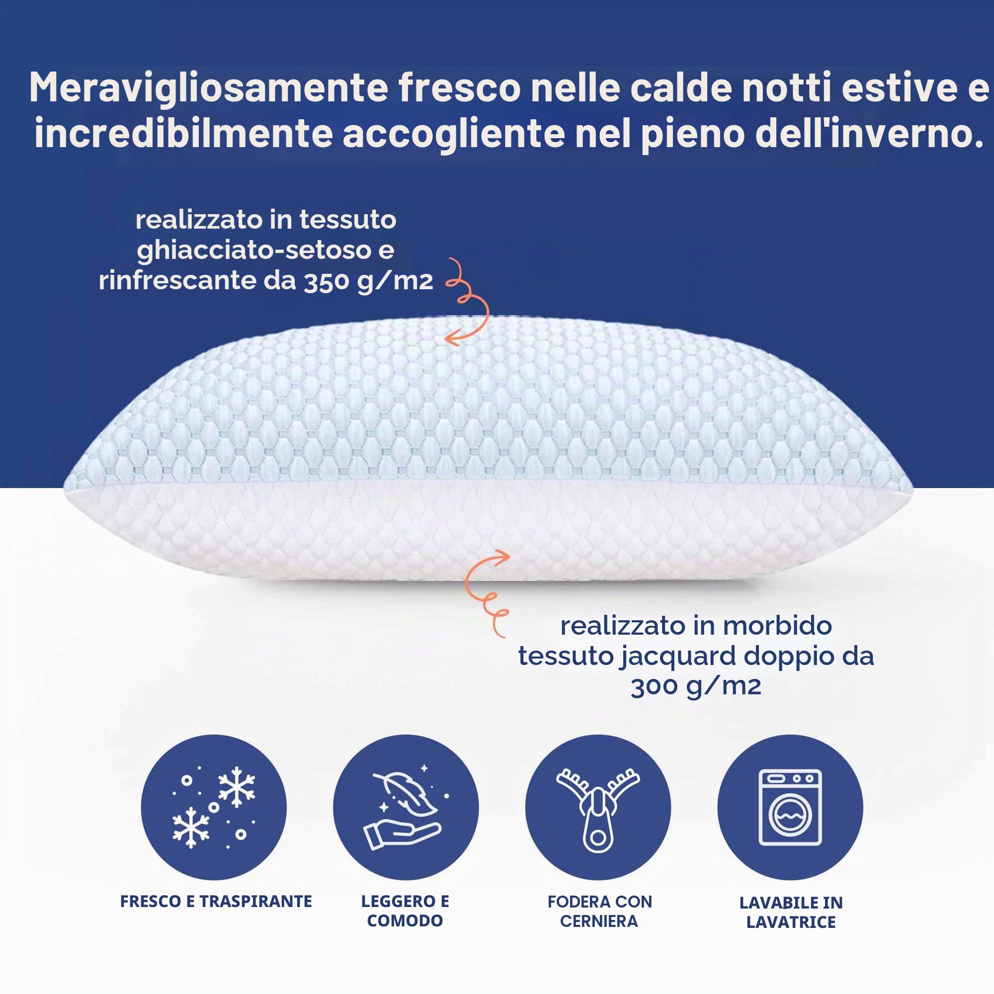 Cuscino in memory foam, 80 x 80 cm, morbido gel per chi dorme sul fianco, cuscino ergonomico a nuvola con rivestimento rimovibile