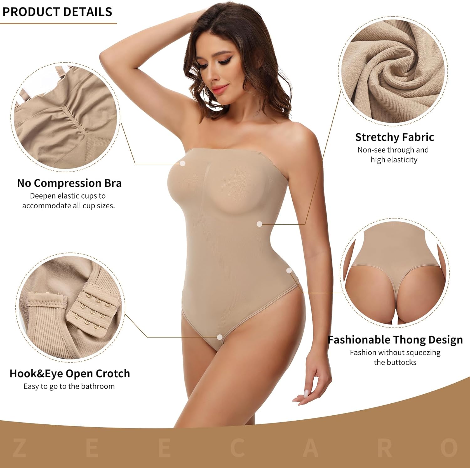 Strapless Shapewear Thong for Women Tummy Control Tube Top Bodysuits One Piece Leotard - Image 3