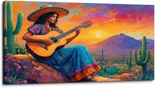 Miniatura 21 de Canvas Wall Art Prints Funny Skeleton Mexicano Culture Skeleton Vaquero Guitarra Halloween Large Framed Artwork Wall Paintings Pictures Posters