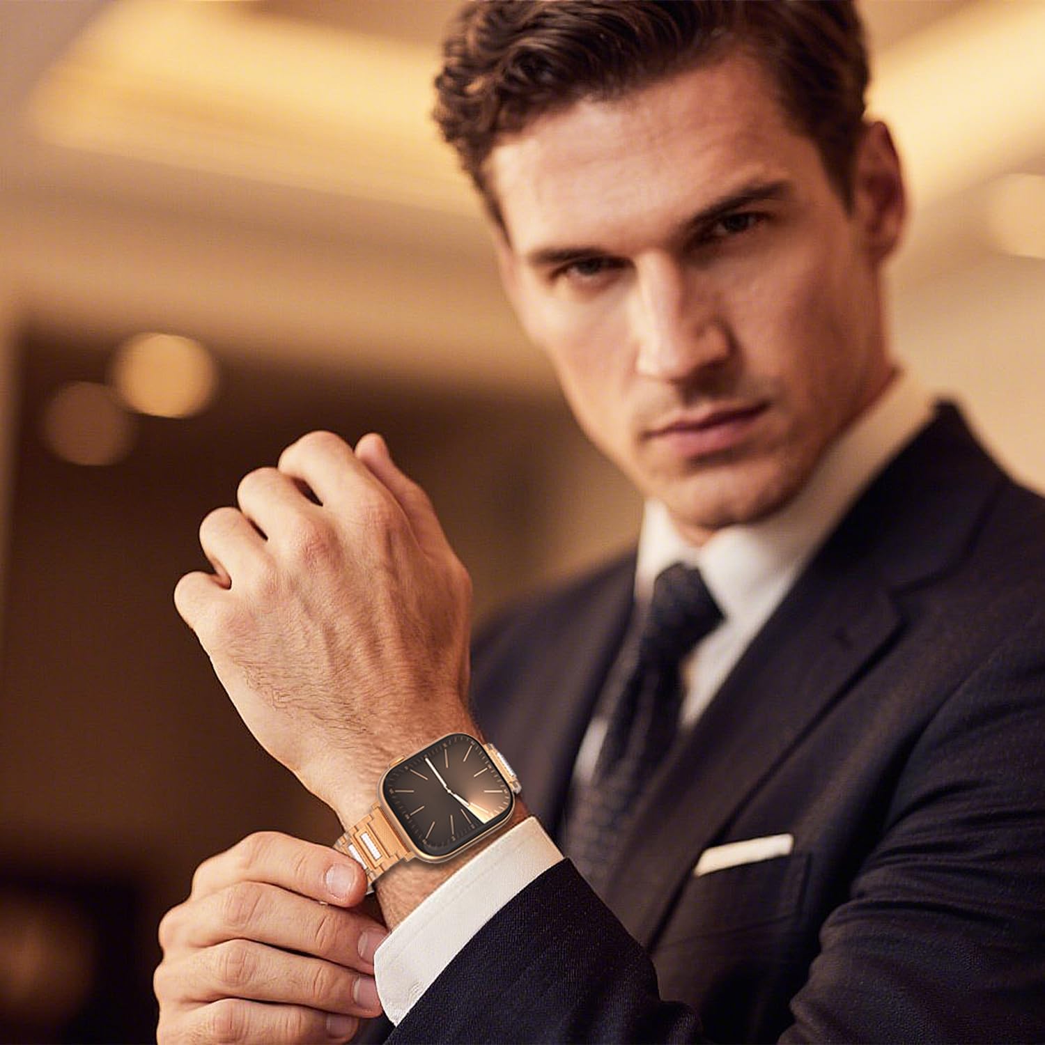 Adjustable Stainless Steel Band with Metal Rollers No Tool Quick Release Compatible with Apple Watch 38mm 40mm 41mm 42mm(Series 10/11) iWatch Wrist Straps for Series 11 SE 3 4 5 6 7 8 9 10