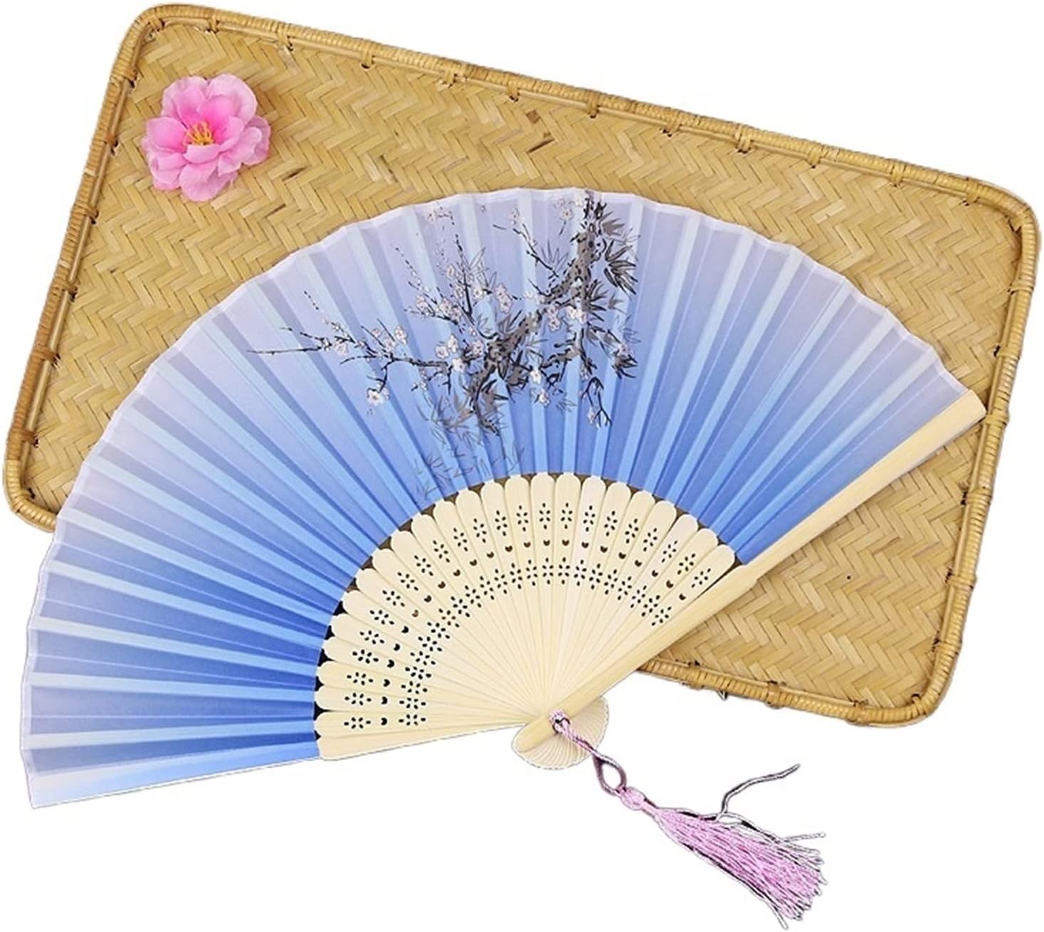 3 Pcs Chinese Style Fan Pattern Folding Dance Wedding Party Lace Silk Folding Hand Held Flower Fan Women Photo Prop Tool Art Craft for Dance,Party Props Decoration (N) (Aa)