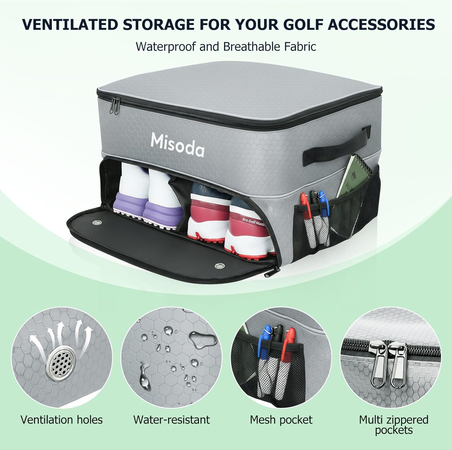 Golf Trunk Organizer with Shoe Storage, Golf Gifts for Men,2-Pair Capacity, Waterproof Car Trunk Locker Storage Box for Golf Gear and Accessories,Golfer Gifts (Grey)