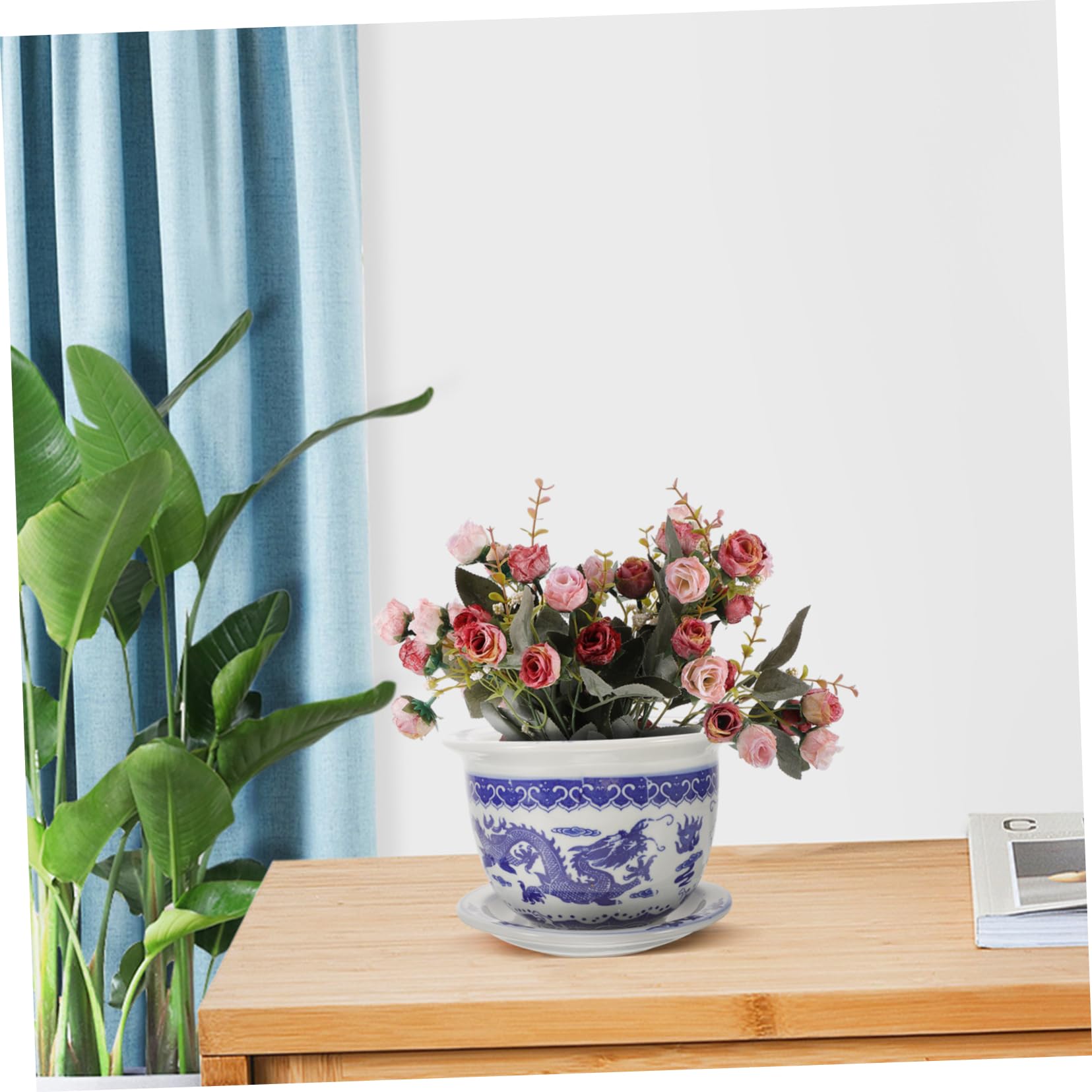 VANZACK Wykwintne Rzemiosło Duża Ceramiczna Doniczka Bonsai Z Tacką Do Roślin Domowych