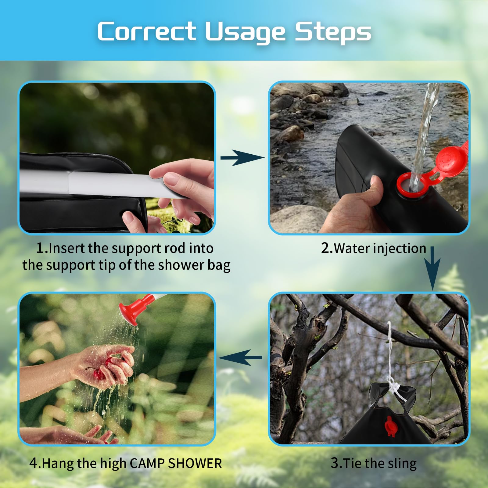 Doccia Portatile Da Campeggio 20L - Sacca Doccia Solare Con Soffione | Per Escursionismo E Outdoor | Nero