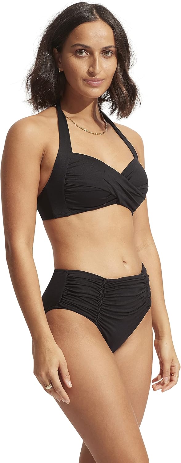 Seafolly Womens Twist Front Soft Cup Halter Bikini Top Swimsuit