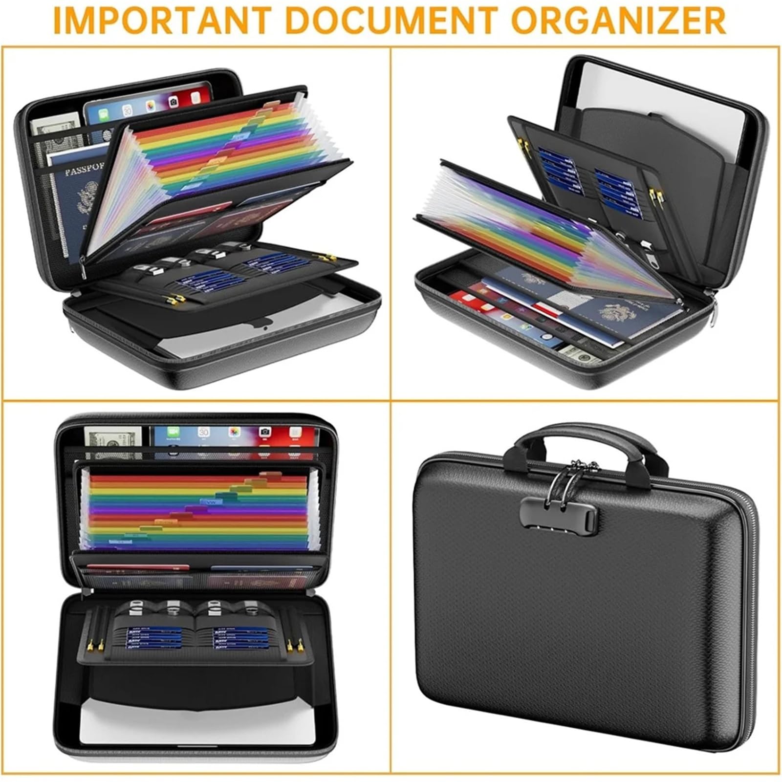 Porta Documenti Hard-Shell Document Organizer Case | 13-Pocket Accordion File Folder Box with Lock, for Important Papers