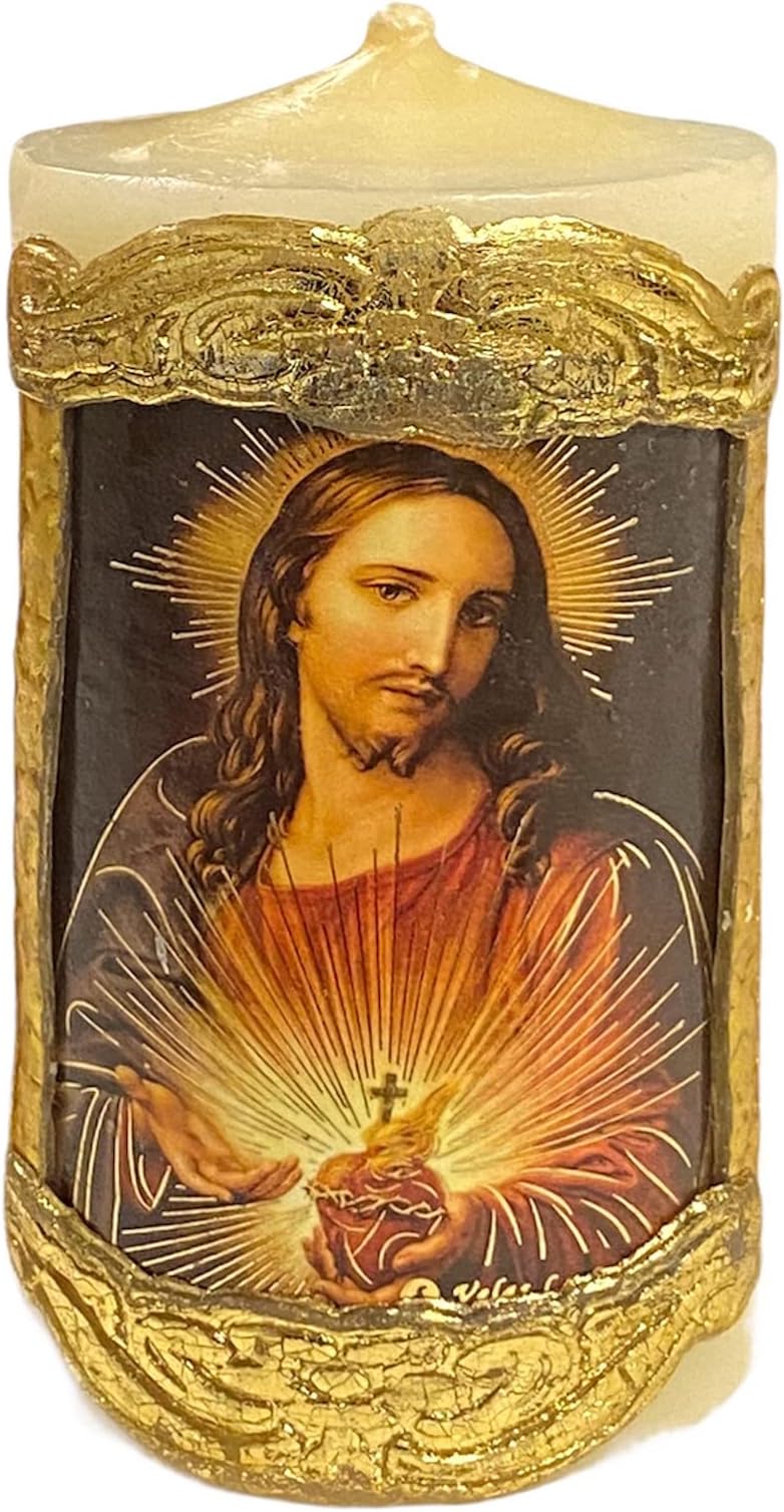 Gigi's Classy KidsSacred Heart of Jesus Cirio Paschal Candle Prayer Sagrado Corazon de Jesus Vela 3" x 1.75" Cirio Pascual