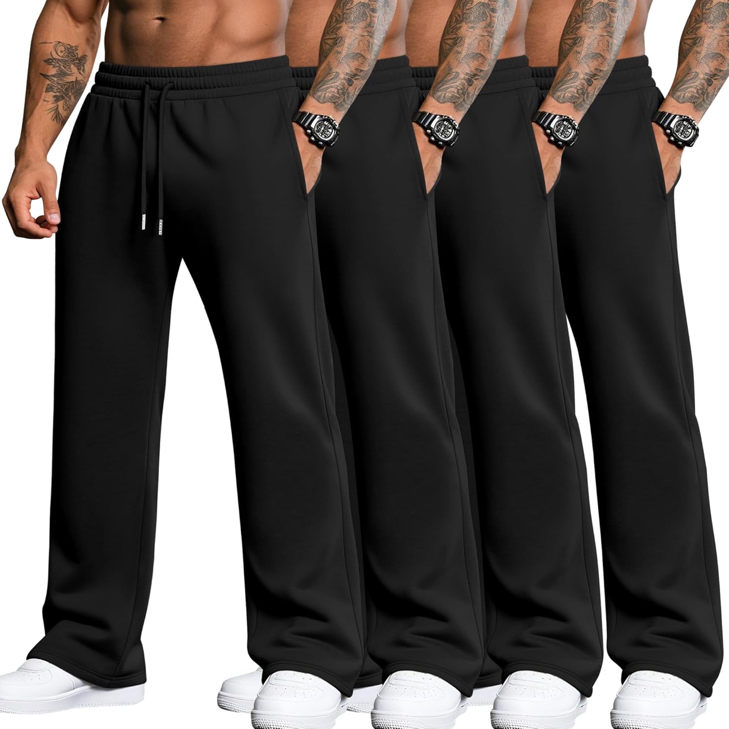 4 Pack Men's Big and Tall Sweatpants Thin Athletic Workout Joggers Baggy Lounge Drawstring Plus Pants with Pockets