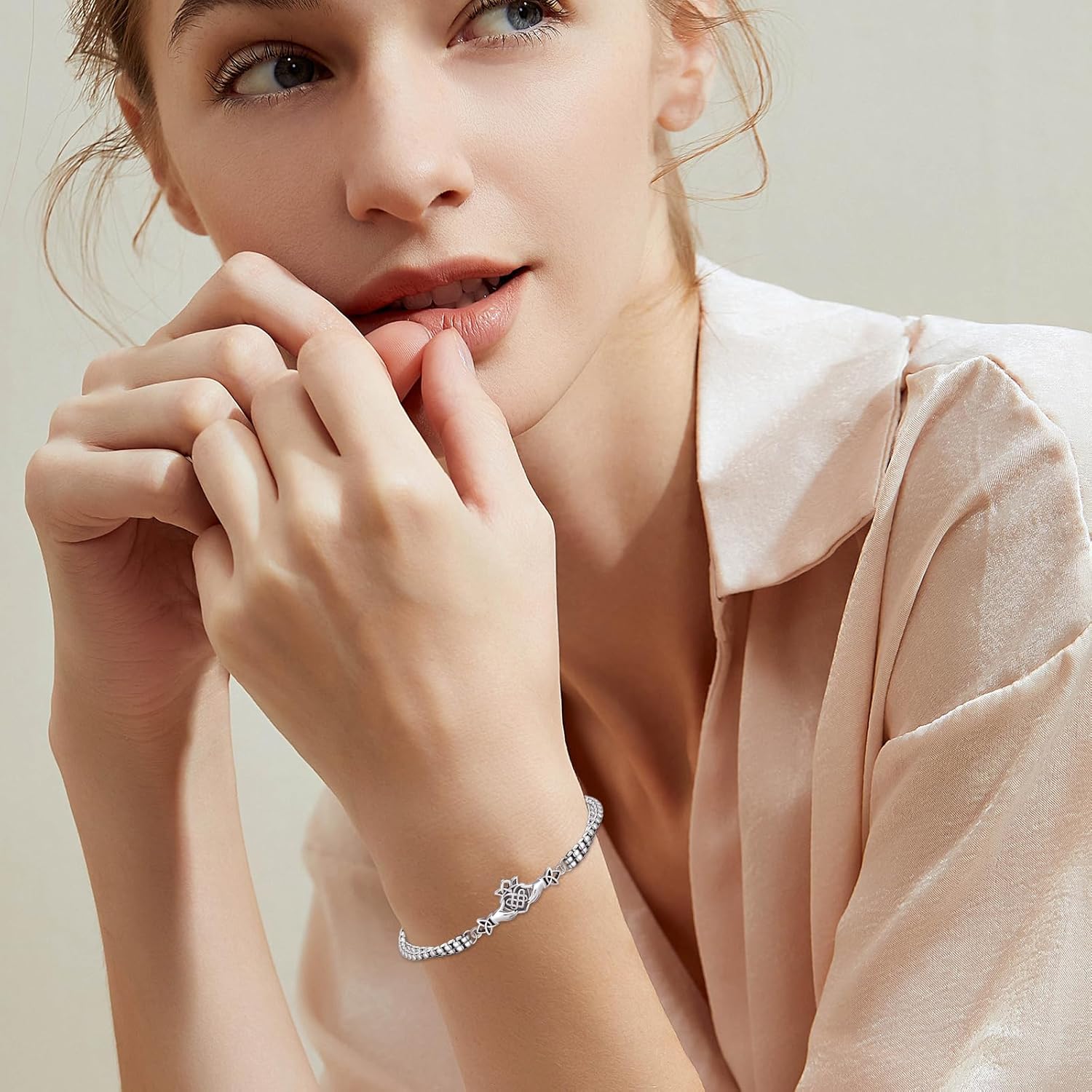 CUOKA MIRACLE Claddagh Bracelet for Men, Sterling Silver Irish Jewelry Couple Claddagh Heart Bracelets Birthday Jewelry Gift Adjustable Link Lucky Charm Bracelets - Image 5