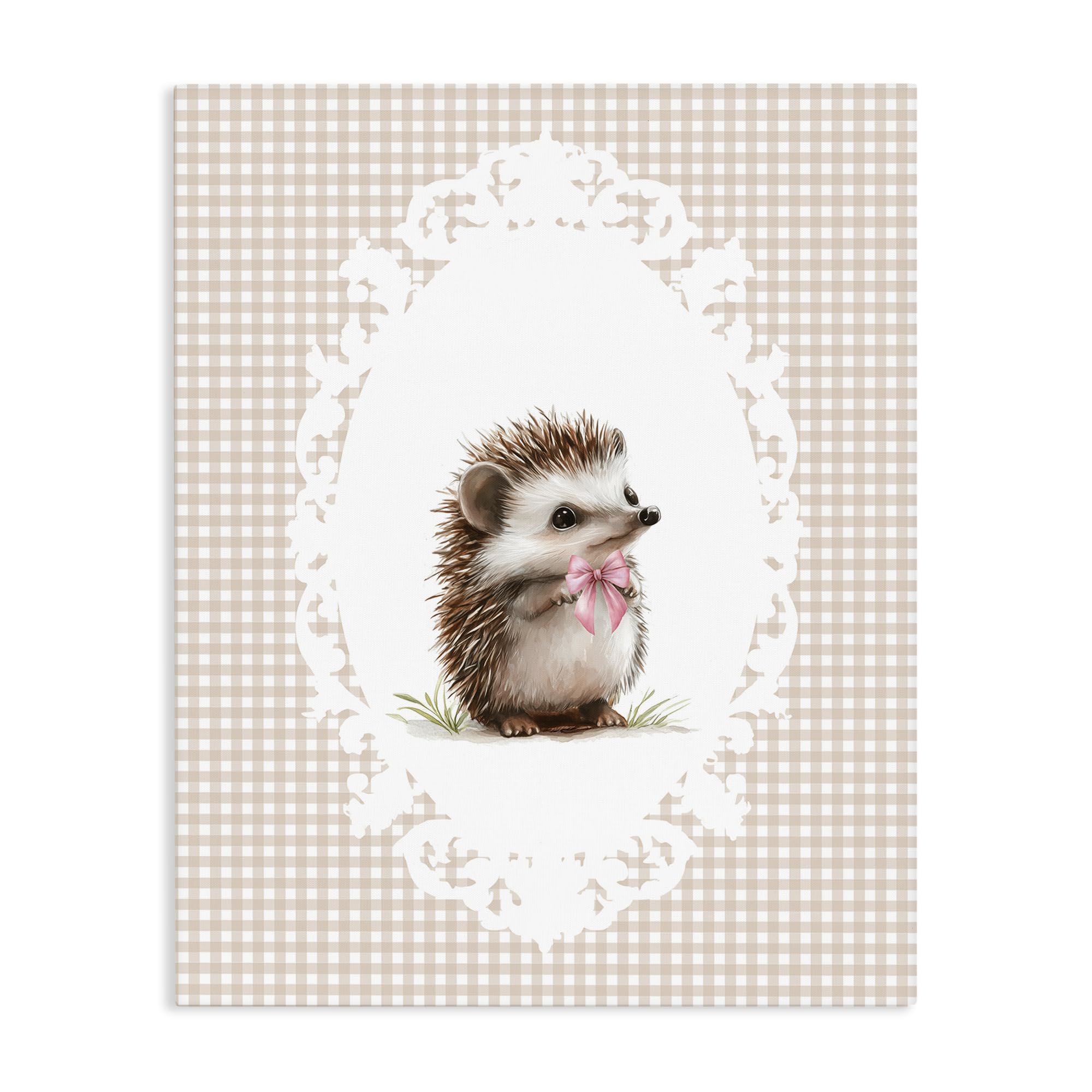 Stupell Industries Unframed 'Vintage Bow Hedgehog On Gingham'| Canvas Art