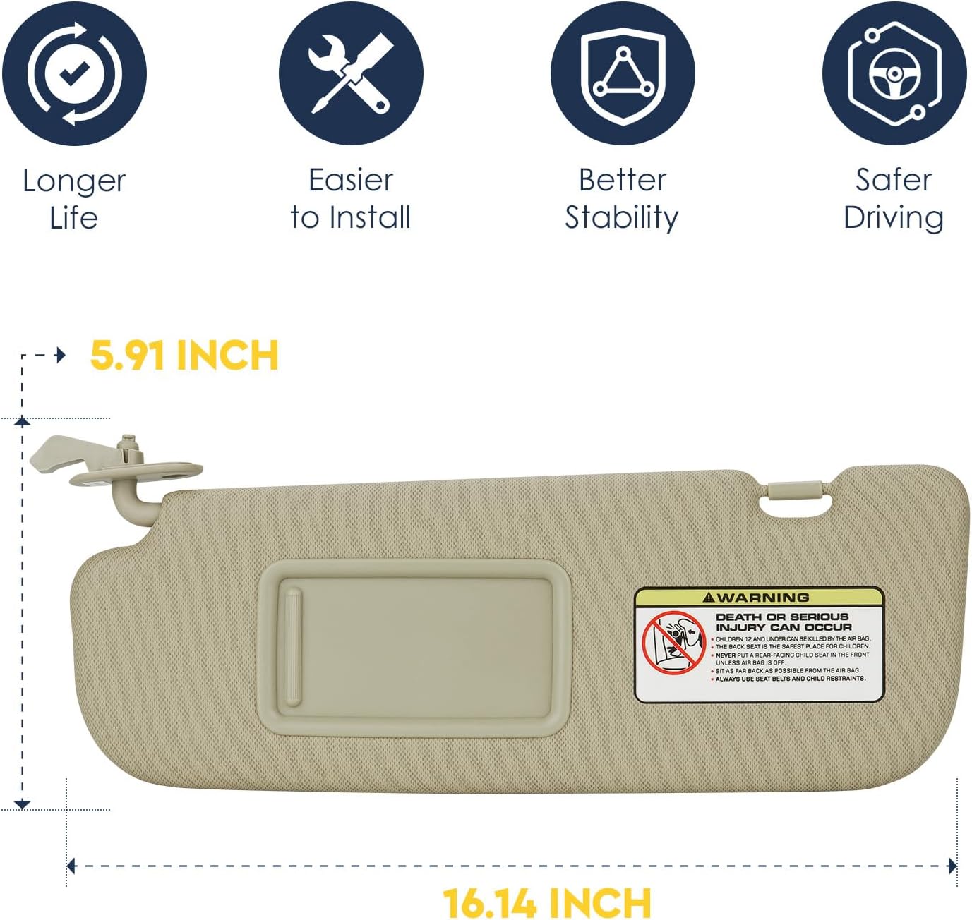 Driver & Passenger Side Sun Visor Fit for Hyundai Elantra 2011 2012 2013 2014 2015, Replace for 852103X000TX, 852203X000TX Beige, Without Light